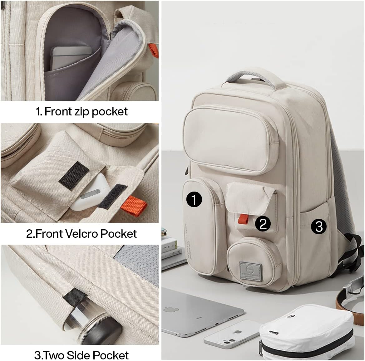 mixi Travel Backpack for Women & Men 15.6'' Laptop Carry On Weekender Bag Outdoor Hiking with Multifunction Pockets 180° Open Water Resistant 18 Inch 22L, Moonlight White