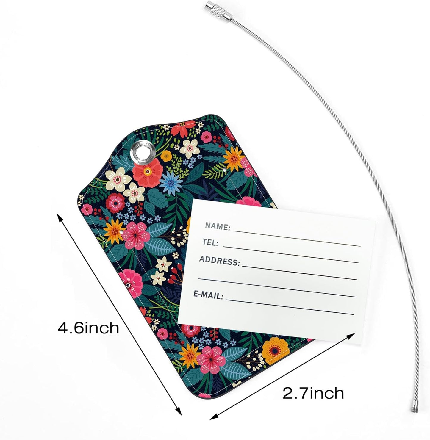 2 Pack Luggage Tags,Colorful Flowers PU Leather Idea Baggage Tag with ID Labels Privacy Cover Metal Ring Men and Women Travel Bag Labels