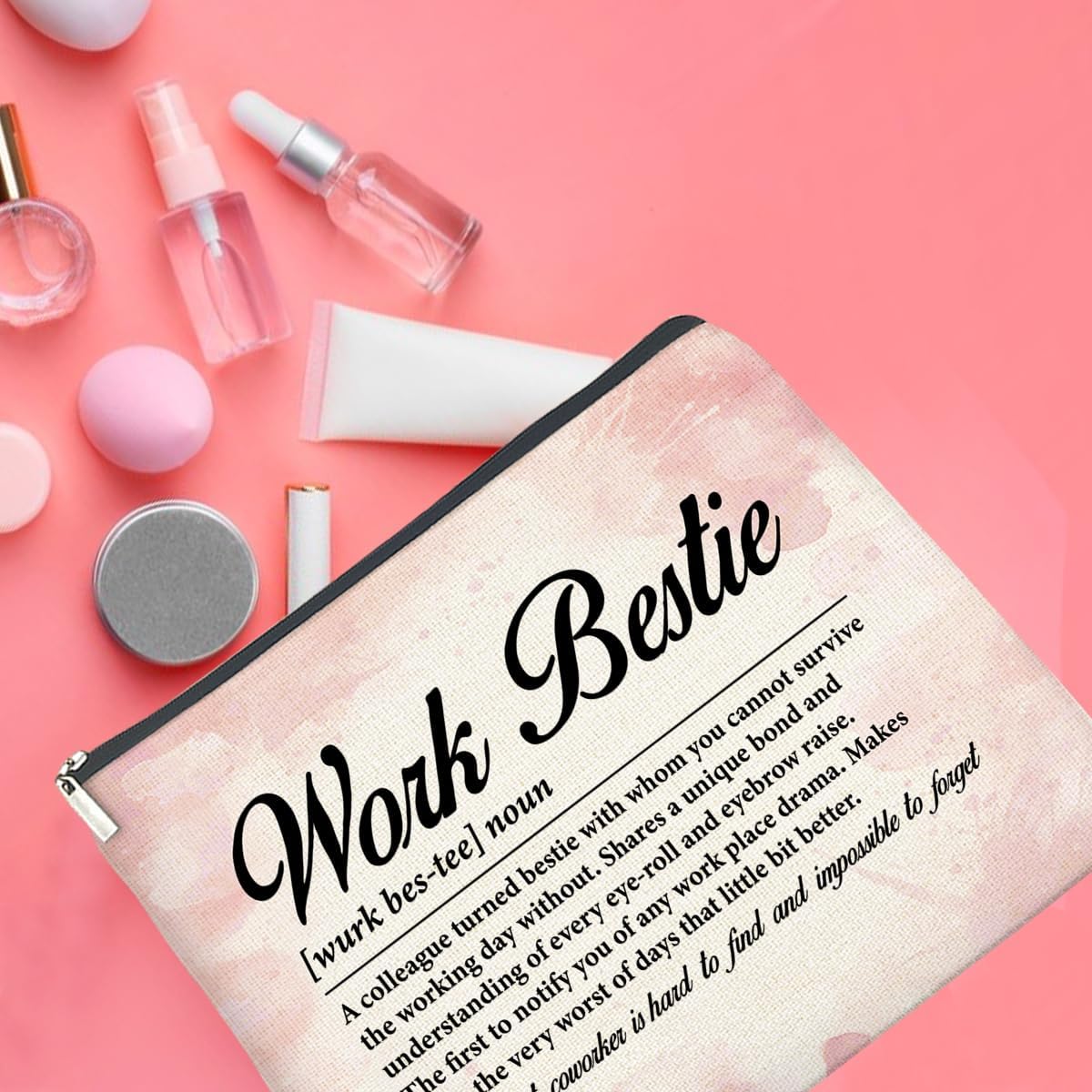Gifts for Work Bestie Makeup Bag, Leaving New Job Farewell Gifts for Coworker Colleague Work Friend Work Bestie Definition Zipper Makeup Pouch