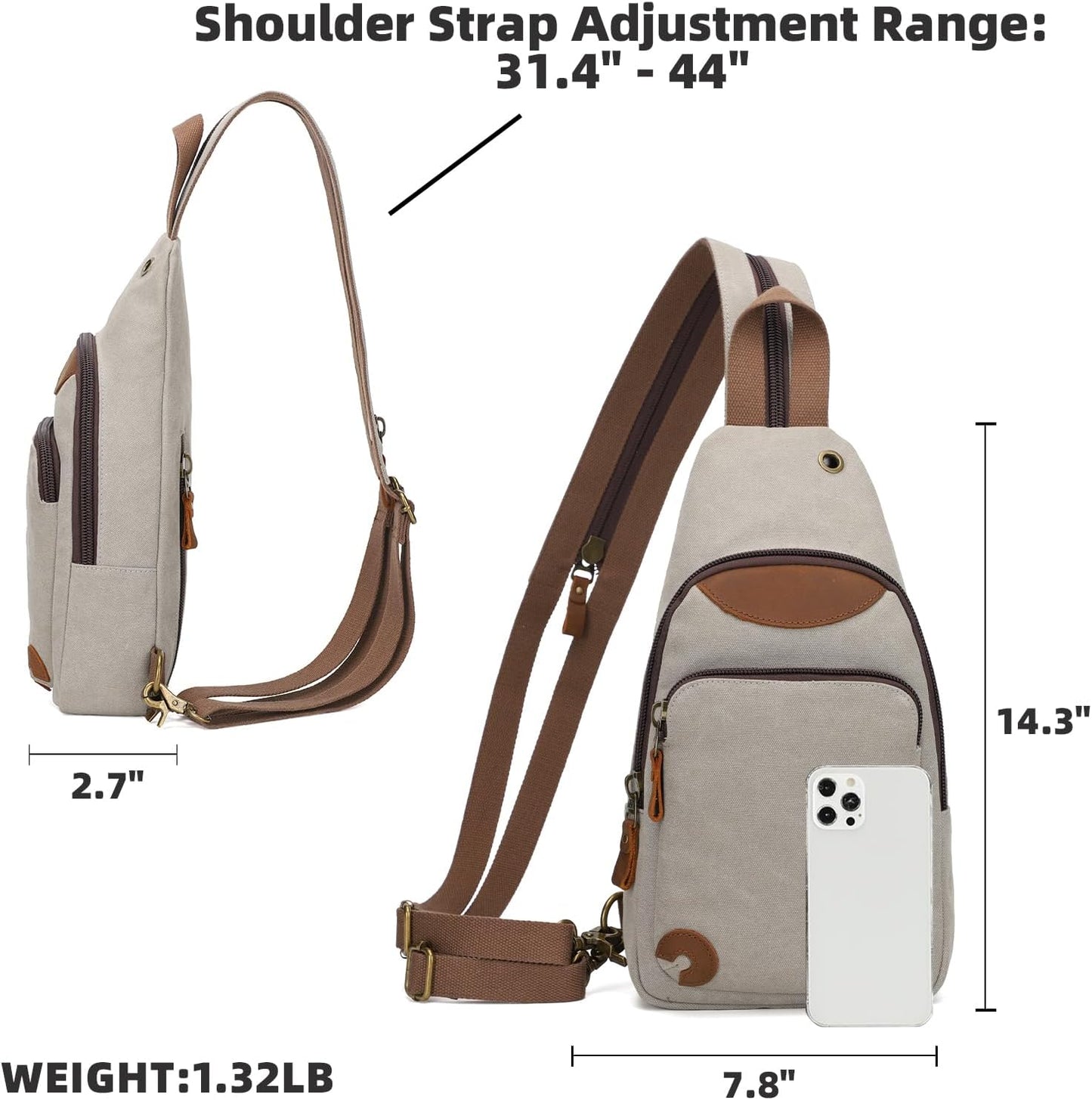 KL928 Canvas Sling Bag Crossbody Backpack Shoulder Casual Rucksack for Men Women,Leaden