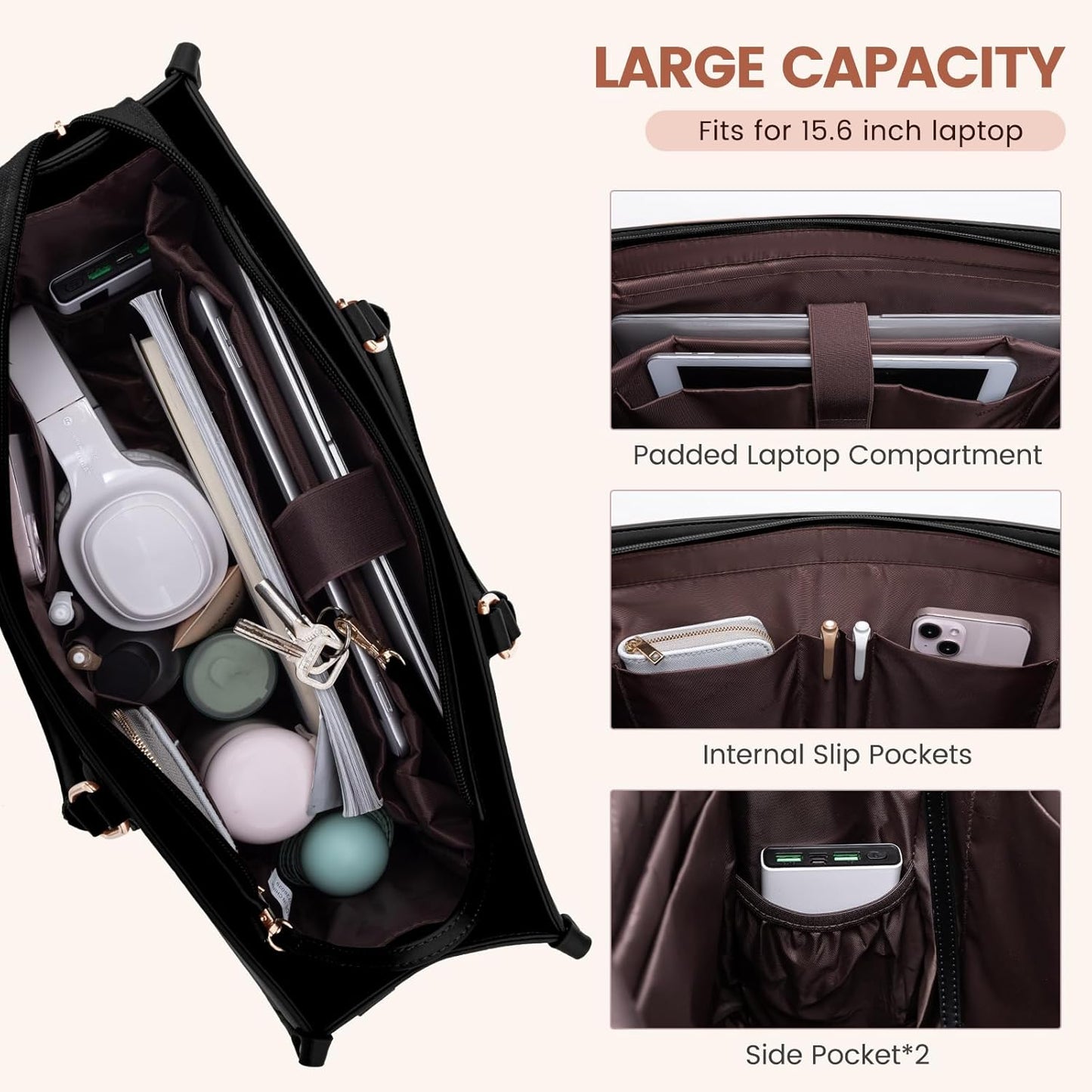 LOVEVOOK Laptop Bag for Women 17 lnch,Waterproof Laptops Tote Bags for Womens,Professional Work Bags for Women with Cup Holder,Large Laptop Purse Computer Briefcase Office Teacher Clutch Bag,2 PCS