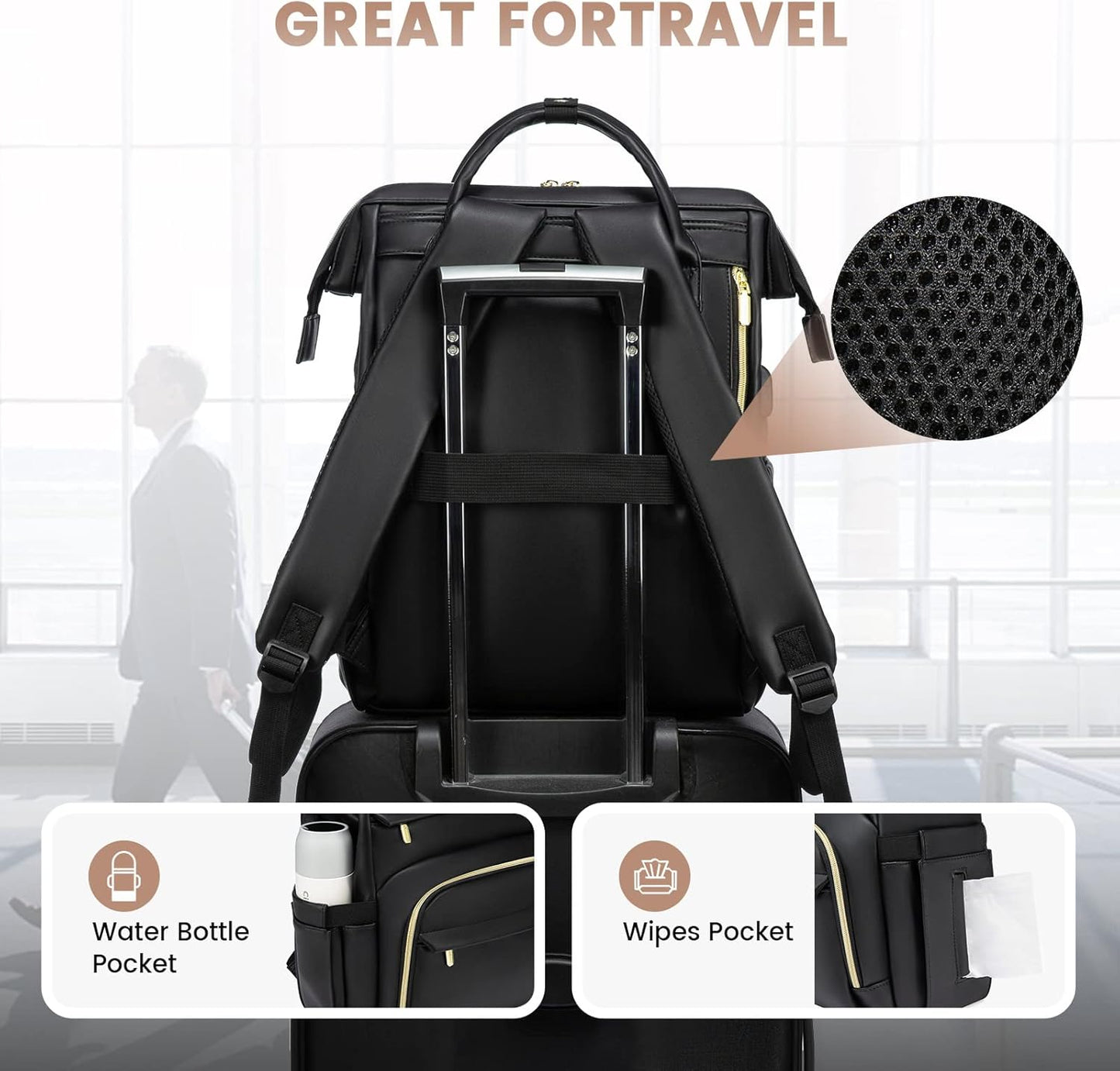 LOVEVOOK Leather Laptop Backpack for Women 18 inch,Travel Backpack Purse Nurse Teacher Backpack Computer Laptop Bag,Professional College Business Work Bags Carry On Backpack with USB Port,Black