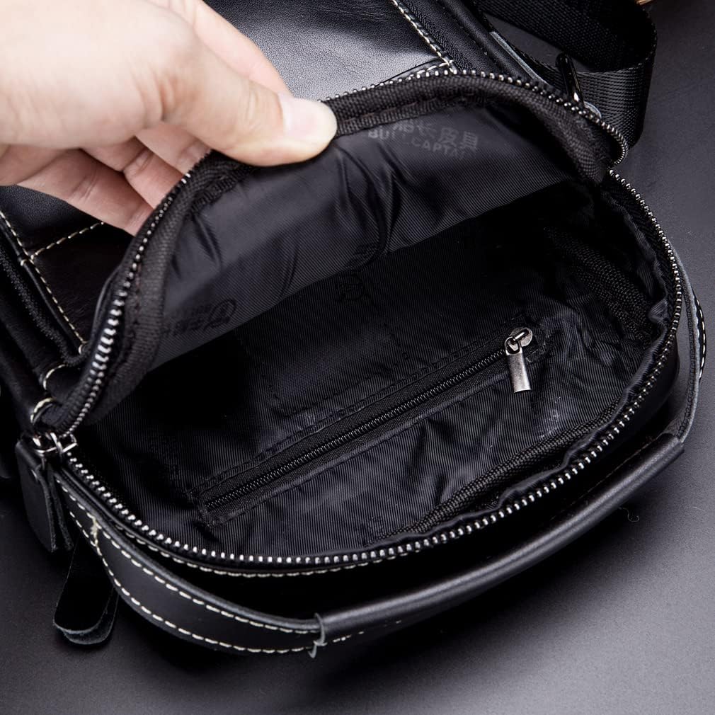 KPYWZER Genuine Leather Shoulder Bag Small Men Messenger Pack Handbag Sling Crossbody Bag Man Purse