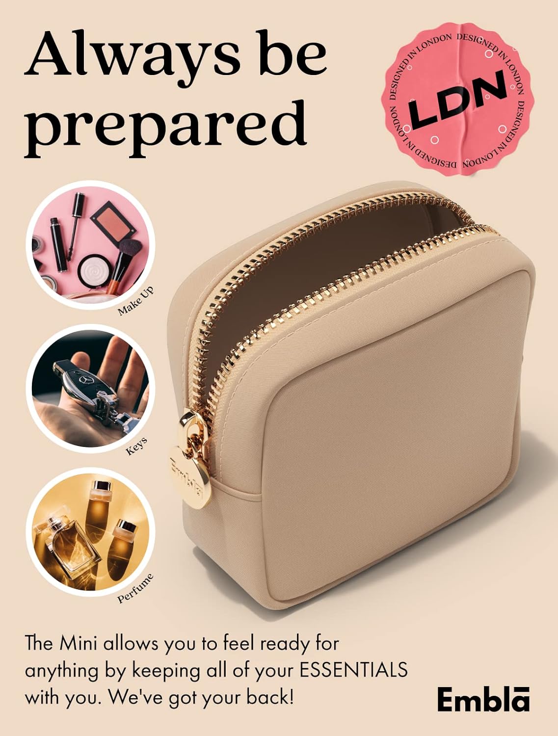 Embla Makeup Bag Travel Cosmetics Pouch and Toiletry Bag, Nylon Zipper Pouch Purse, Cute Make Up