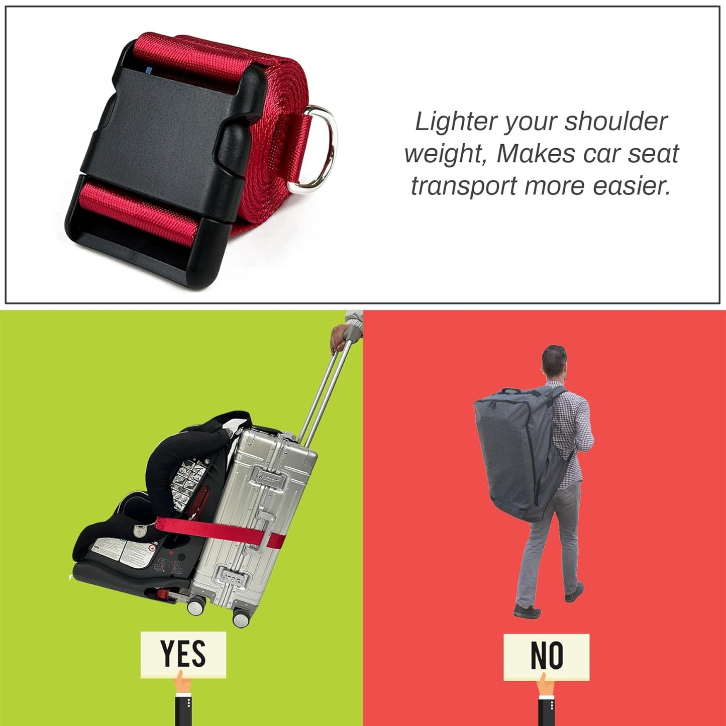 GUCHO Car Seat Belt Travel Strap，Carry-on Luggage into an Airport Car Seat Stroller & Carrier, an Useful Solution for Travel Transfer (Red)