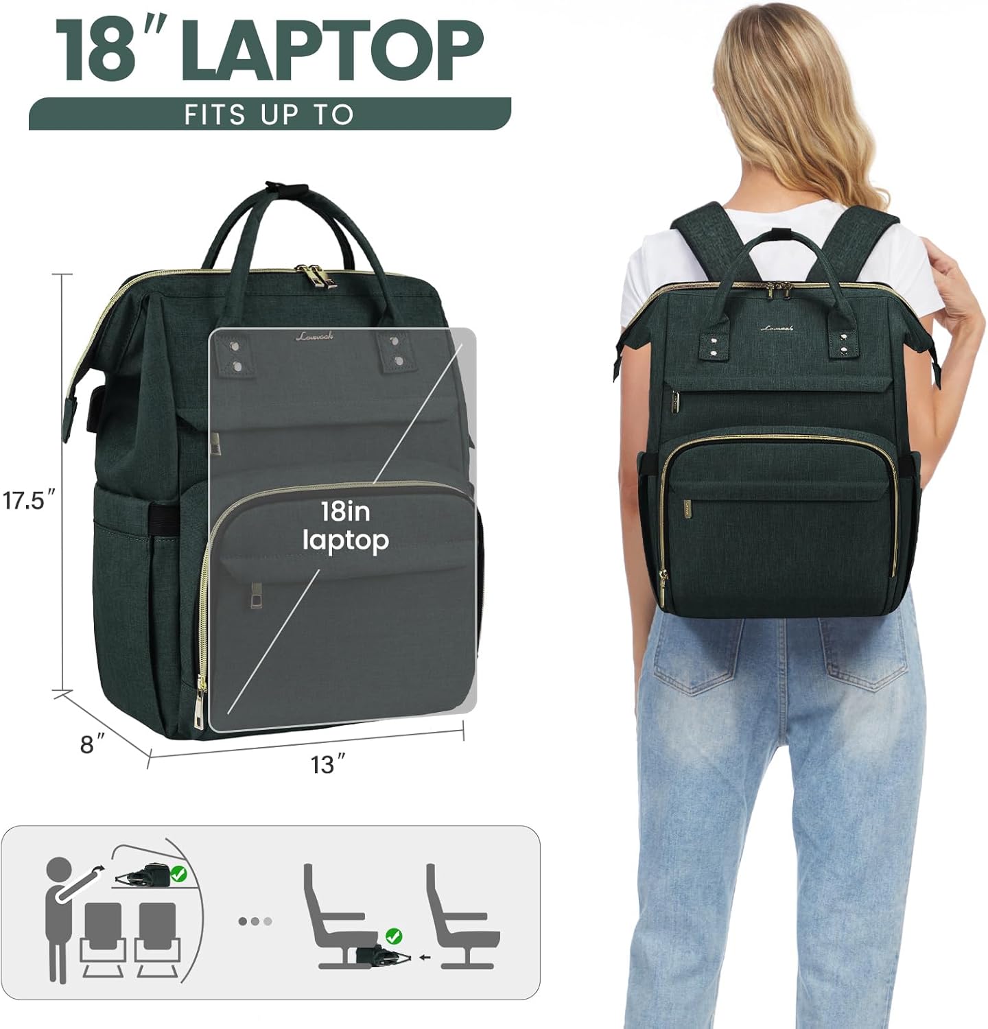 LOVEVOOK Laptop Backpack for Women,18 Inch Professional Womens Travel Backpack Purse Computer