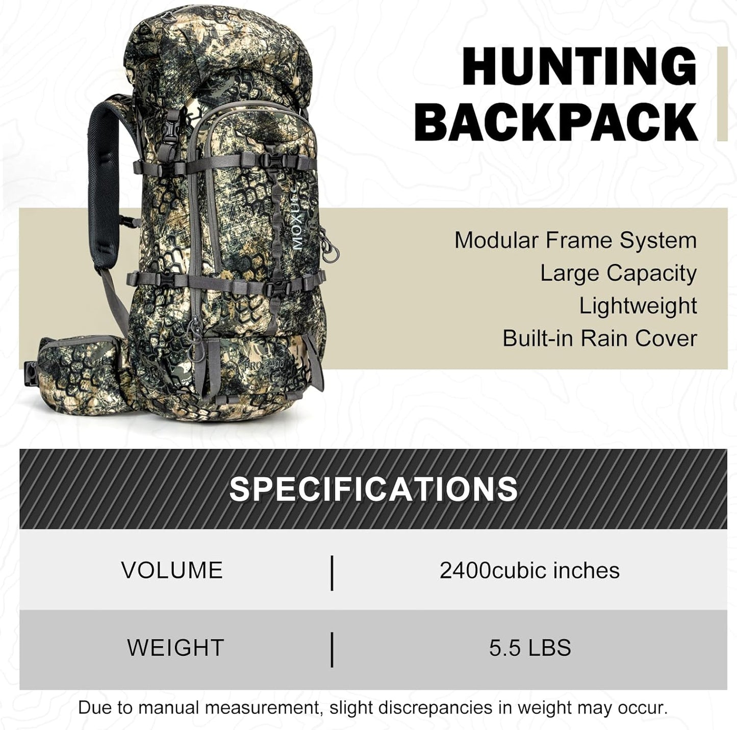 Pro 2400 Camo Frame Backpack - Meat Hauler Pack with Rain Cover