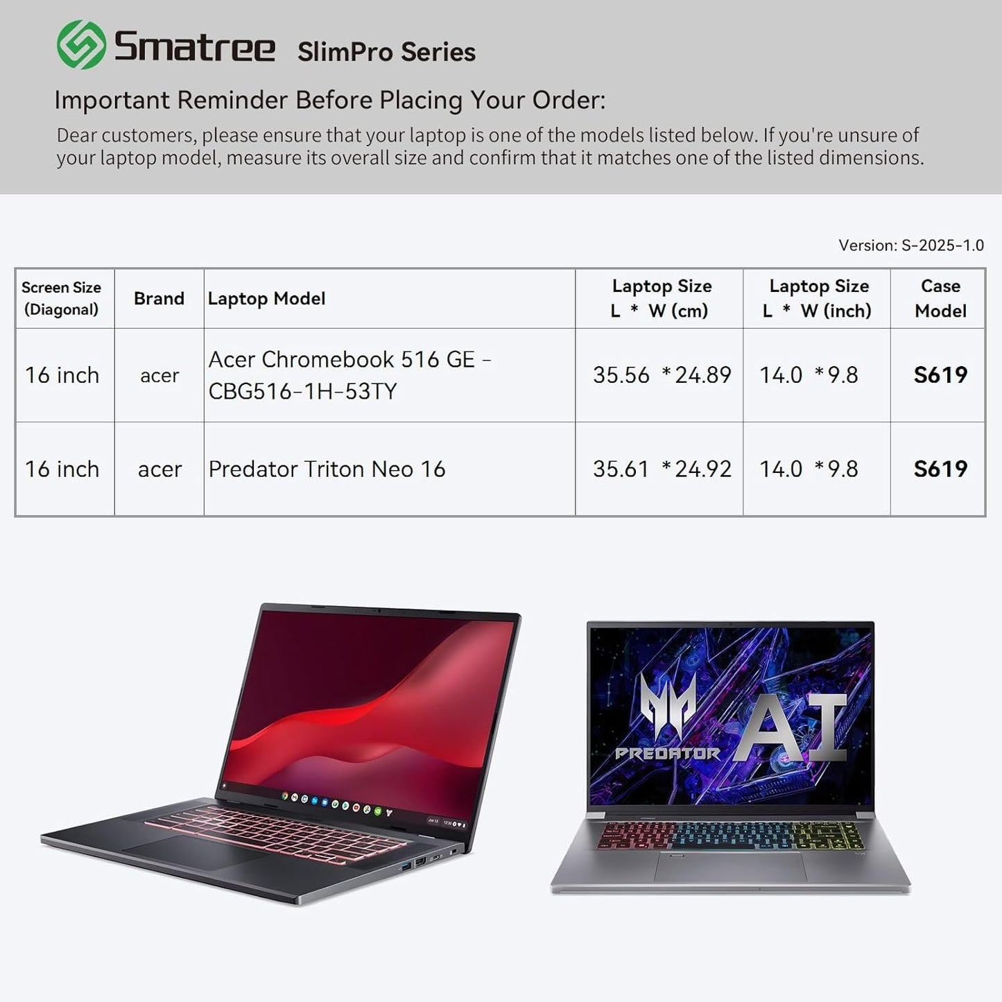 Smatree SlimPro Laptop Sleeve Case for 16 inch Acer Chromebook 516 GE-CBG516-1H-53TY, for 16 inch