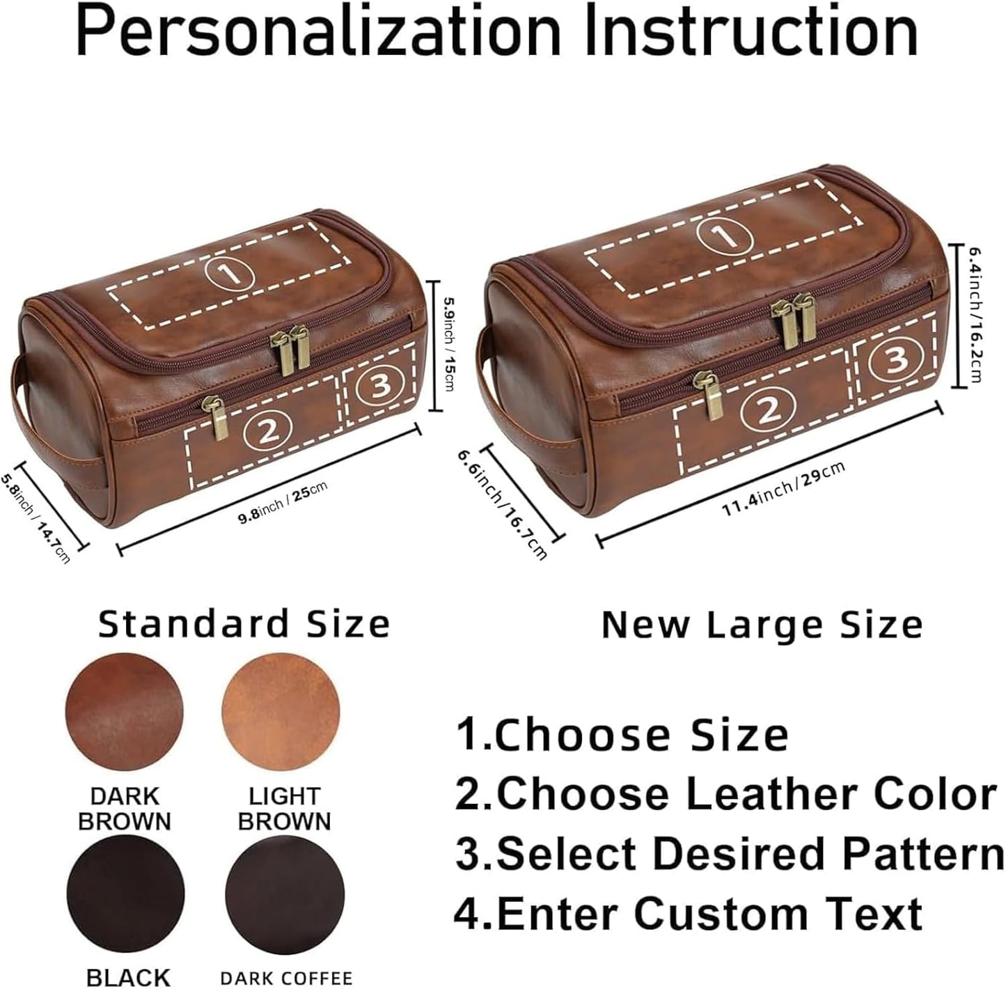BLEGGEIT Personalized Leather Toiletry Bag For Men with Hook, Groomsmen Gifts Travel Bag UV Printing Name Monogram PU Leather Gift Anniversary Gift For Him Husband Father Leather Dopp Kit