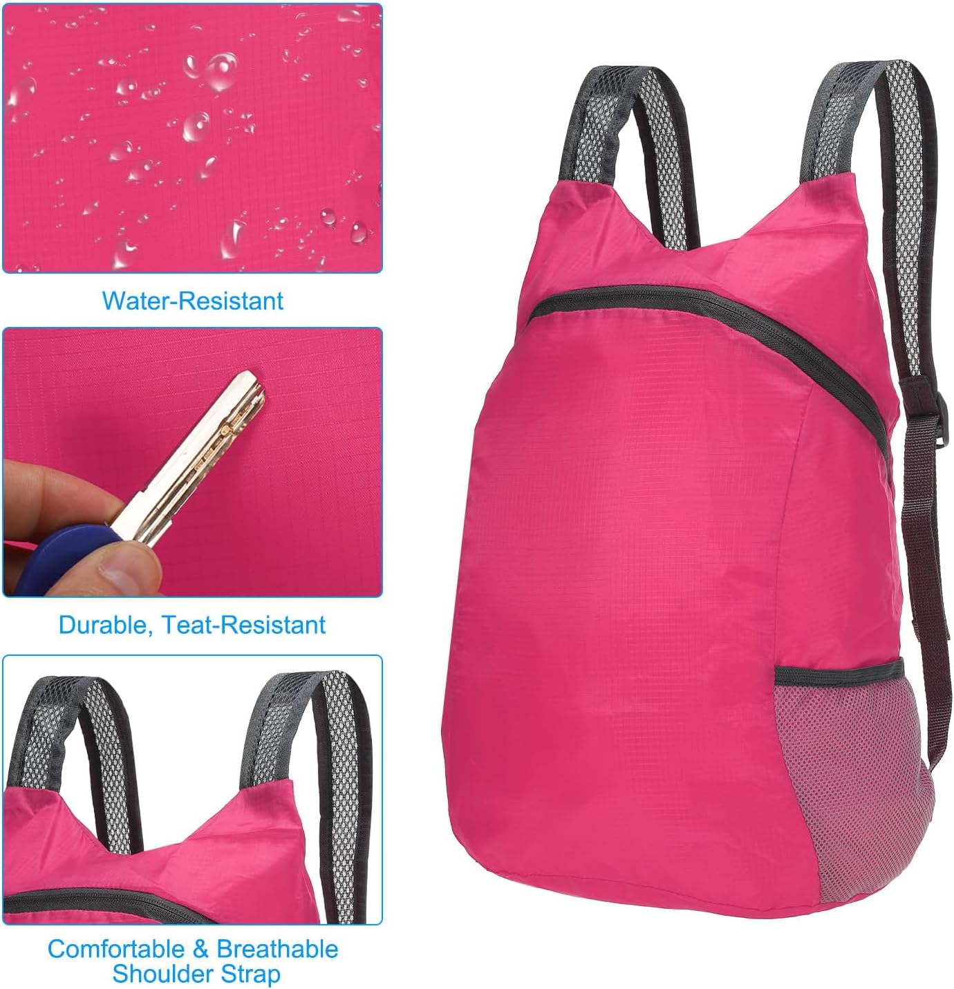 PATIKIL Hiking Backpack, 15L-20L Packable Lightweight Backpack Daypack Small Foldable Outdoor Camping Cycling Backpacking Shoulder Bag, Rose Red