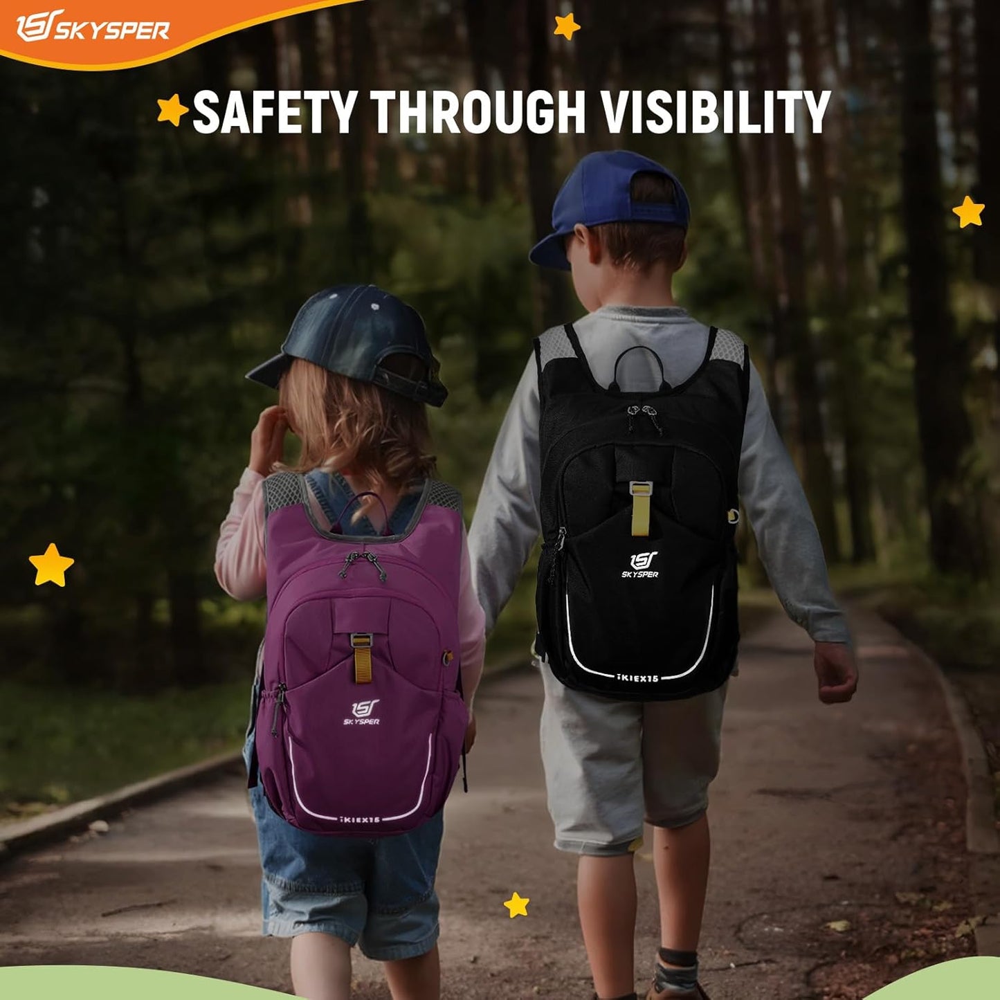 SKYSPER Kid Backpack for Boys Girls Kids Travel Backpack Day Pack for Outdoor Day Trips Kids 16" tall(Black)