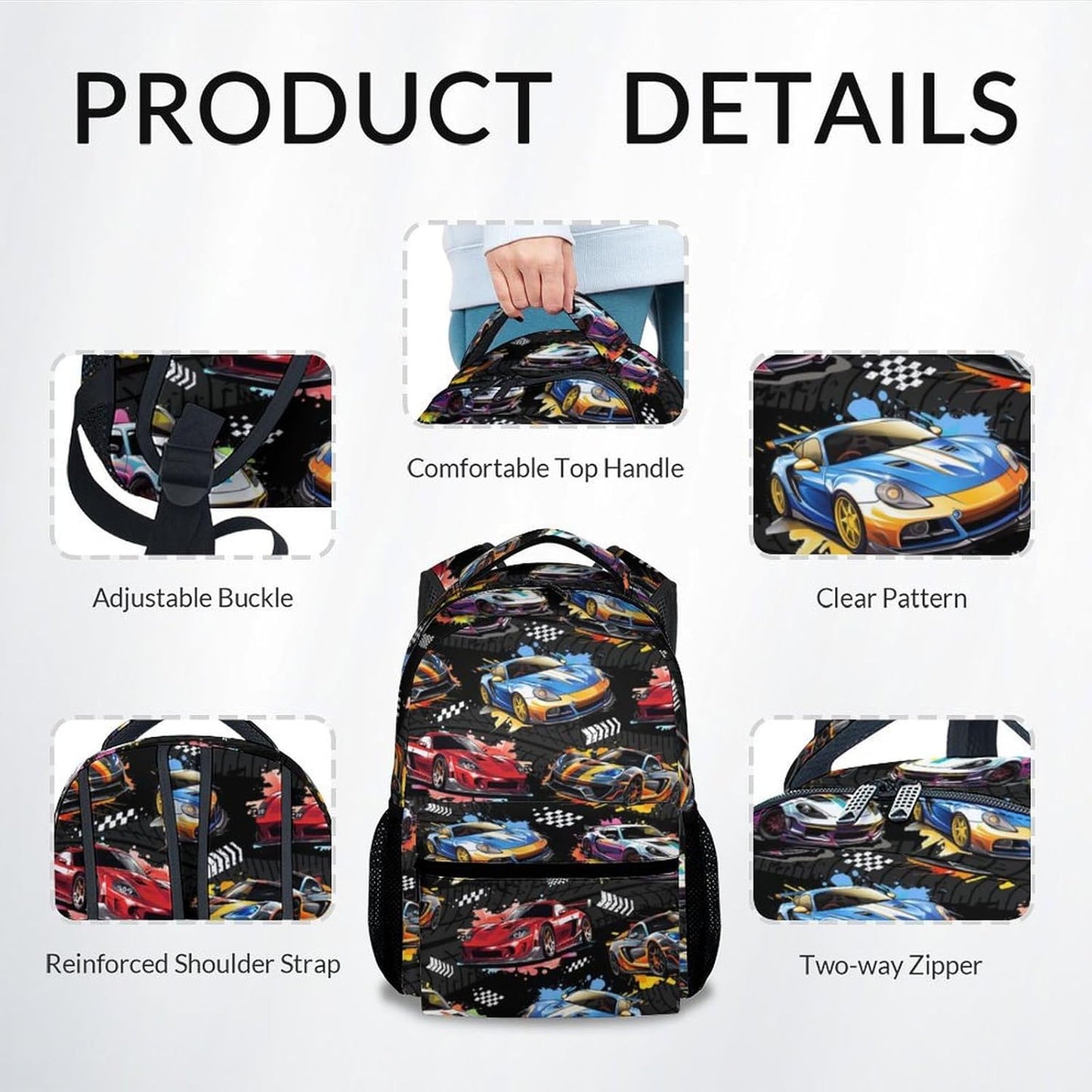 Boys Backpack - Racing Car Backpacks for Kids - Toddler Bookbag for Children - Lightweight School Bag for Kindergarten/Preschool/Elementary(17 Inch)
