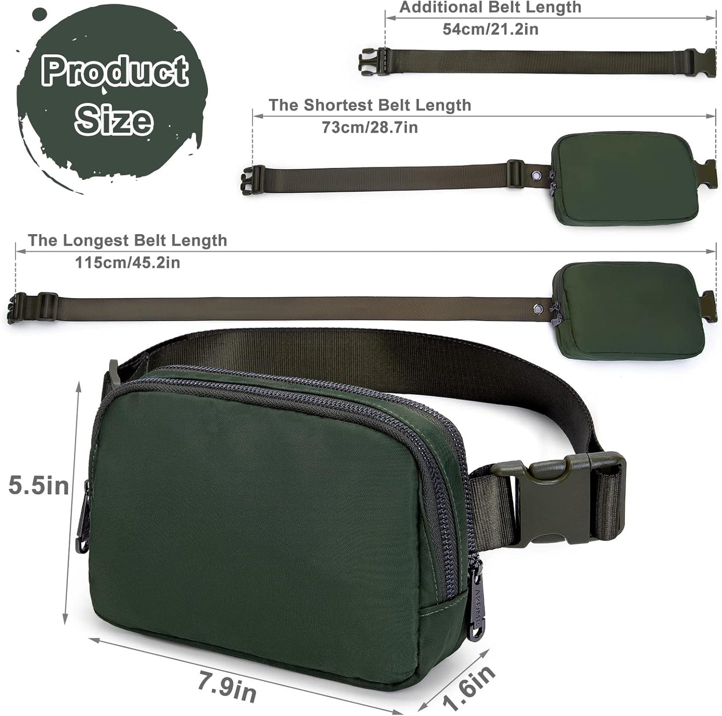 AROME Mini Belt Bag for Women, Fashion Waist Packs Fanny Pack Crossbody Bags with Strap Extender for Women Men, Waterproof Waist Bag Hip Bum Bag for Casual Travel Running Hiking Outdoor Sports