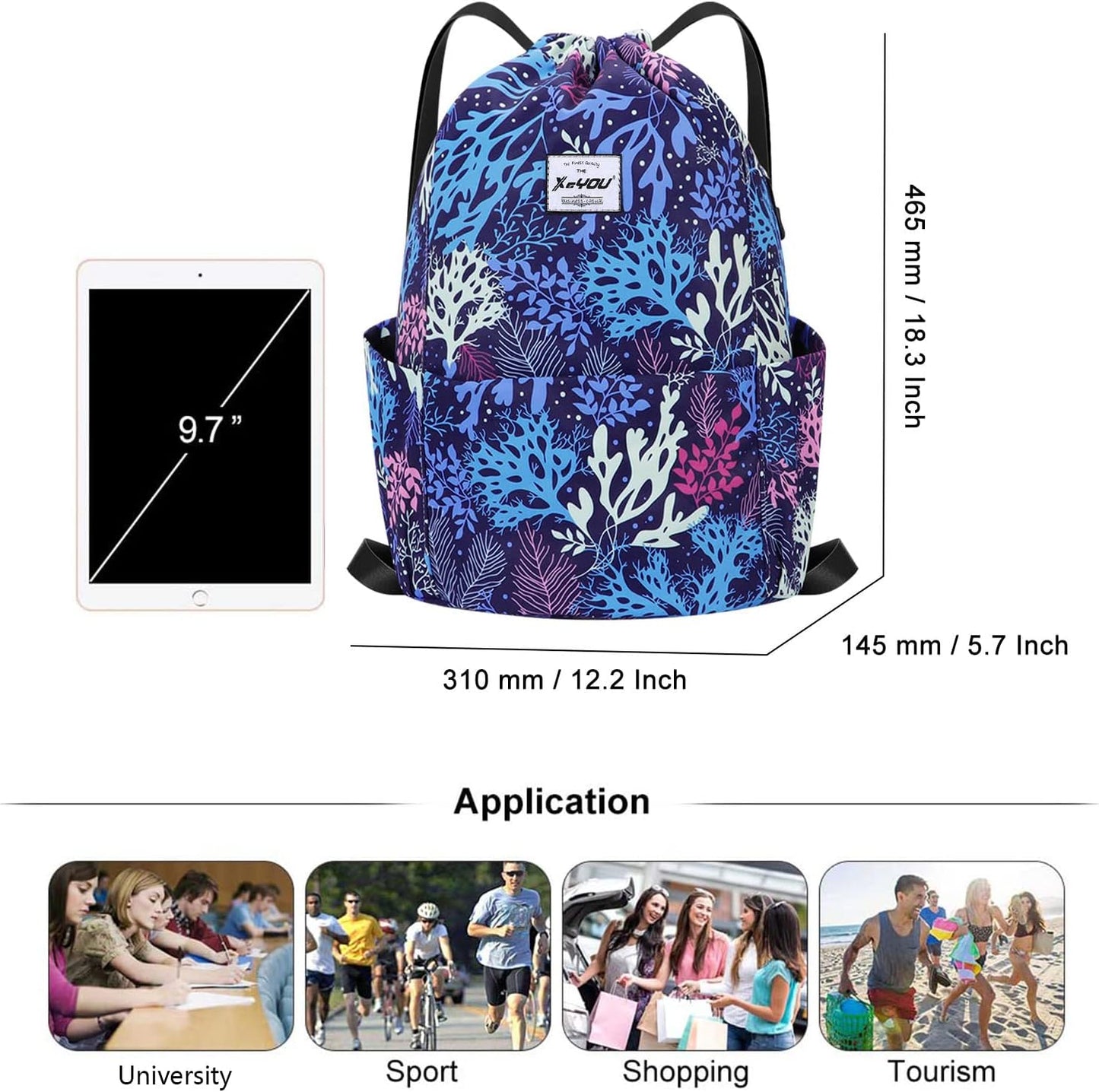 XEYOU Drawstring Sports Backpack Lightweight Gym Yoga Sackpack Shoulder Rucksack Casual Outdoor Daypack for Women and Men