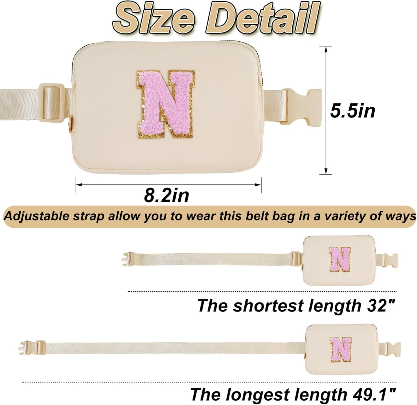 Belt Bag Fanny Pack Crossbody Bags with Initials Letter Patch Cute Stuff Birthday Gifts for Teenager Girls Trendy Stuff for Teens | Khaki,N