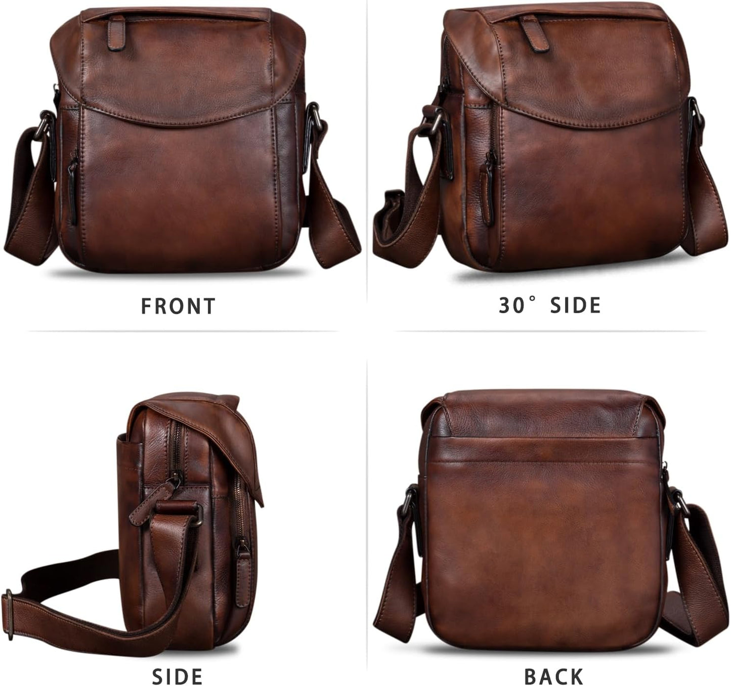 IVTG Genuine Leather Messenger Bag for Men Crossbody Shoulder Bag Satchel Casual Sling Daypack Work Business Daily Purse