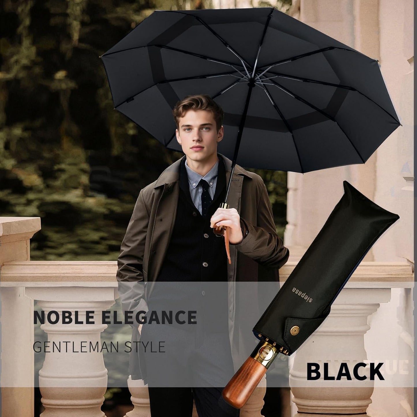 SIEPASA 49/54/62 Inch Windproof Golf Umbrella - Automatic Open/Close, Real Wood Handle - Large Folding Travel Umbrella for Wind, Rain & Sun Protection.