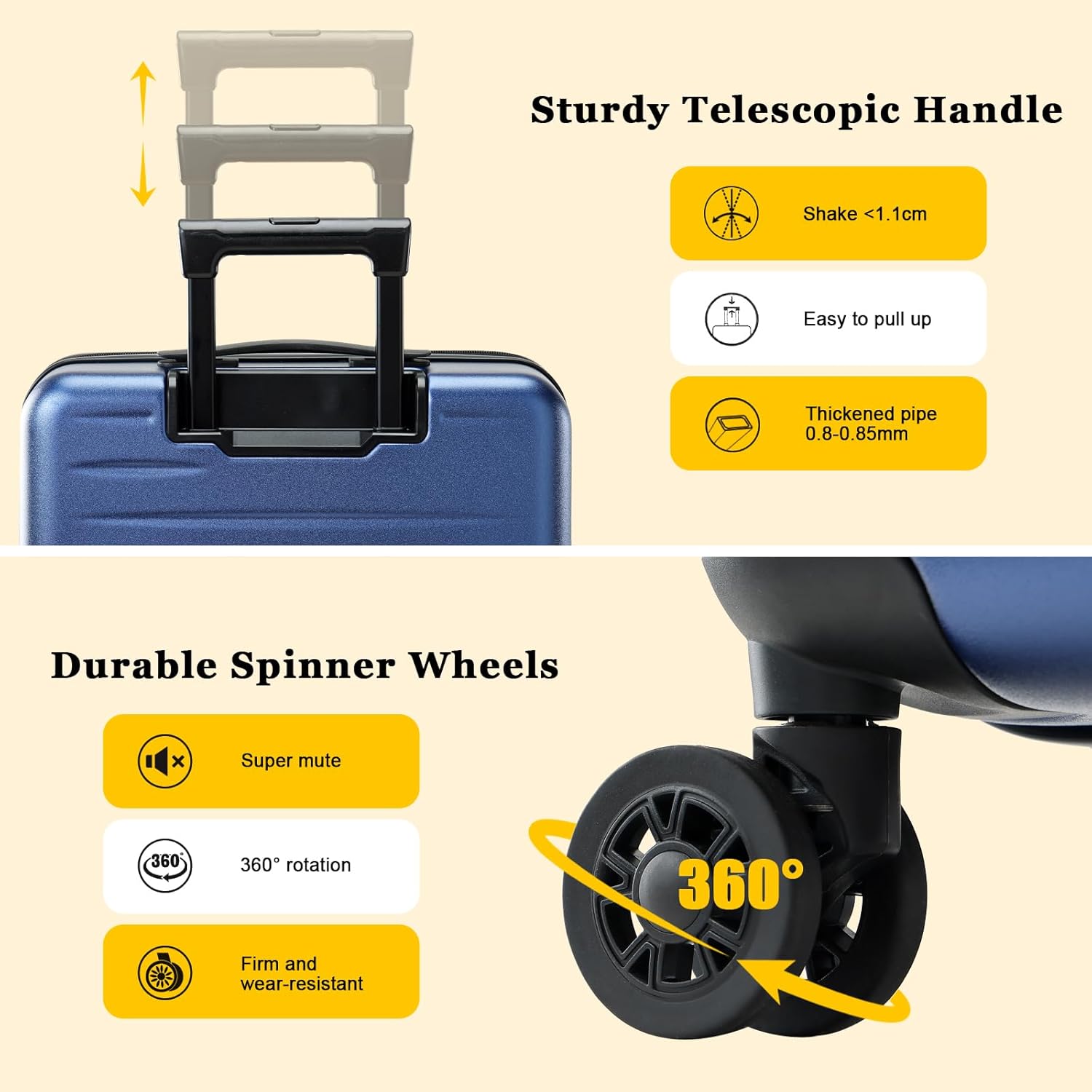 16 Inch Carry On Luggage Airline Approved, Expandable Lightweight ABS+PC Hard Shell Suitcases with