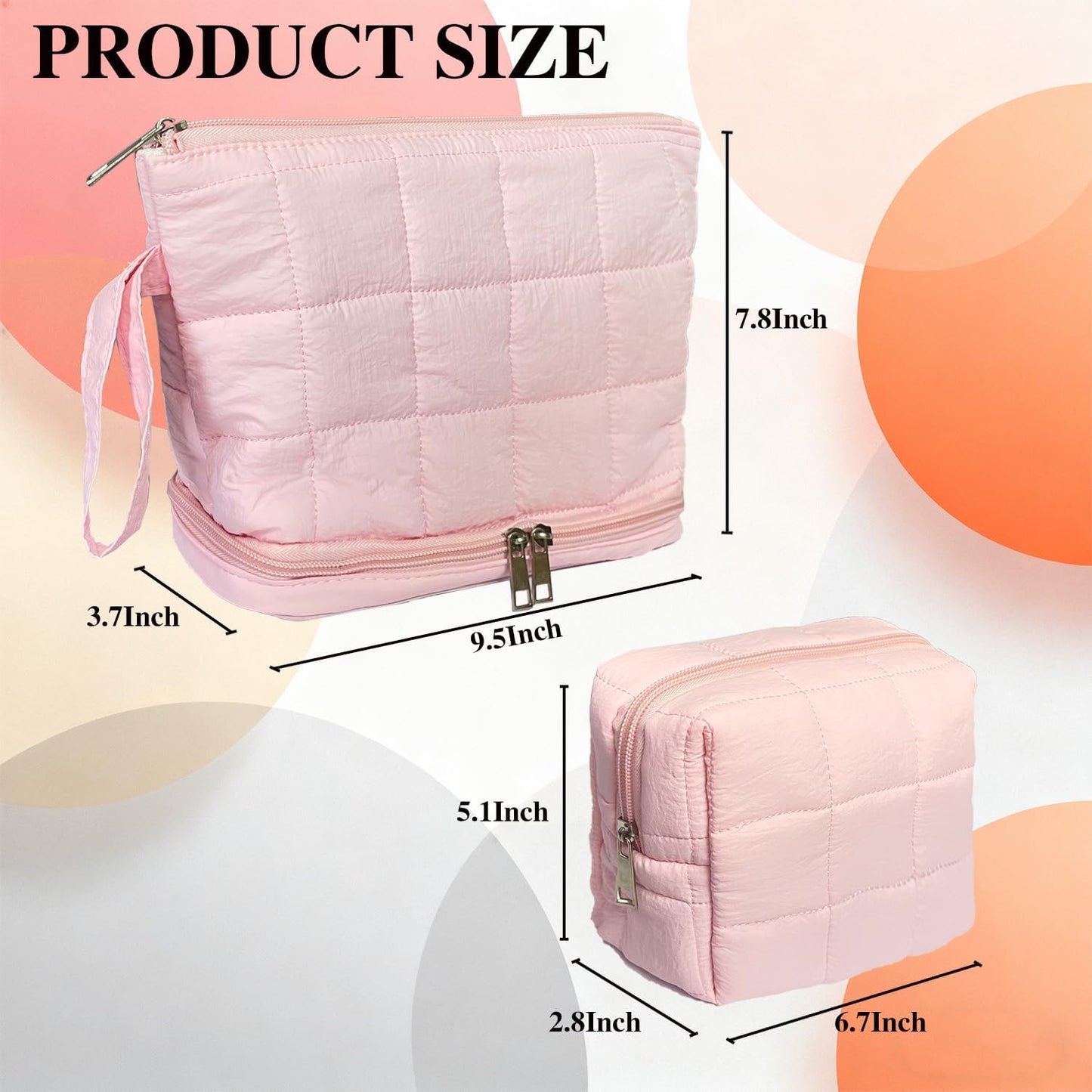Pink Puffy Puffer Makeup Bag for Purse Small Makeup Pouch Quilted Cosmetic Bag Cute Cotton Toiletry Pouch Bag for Women