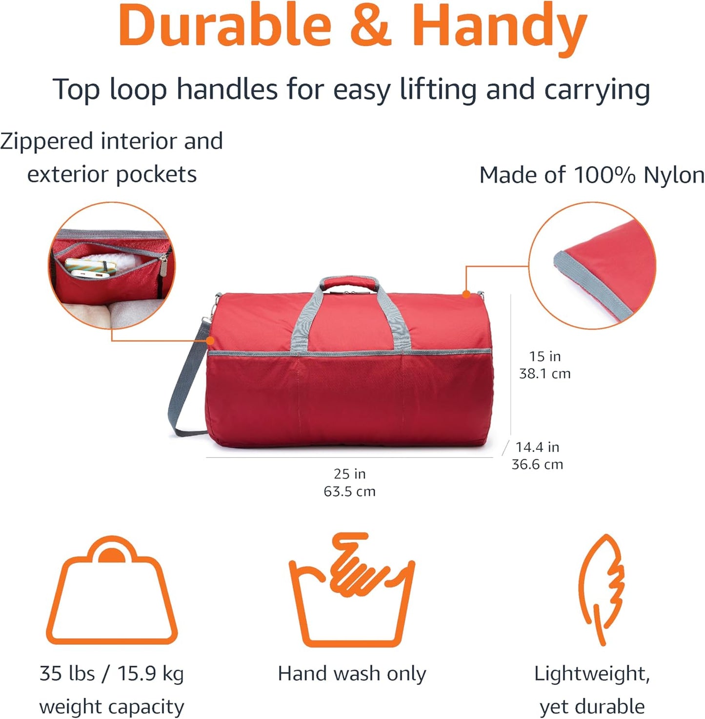 Amazon Essentials Duffel Bag, 25 inches, Red