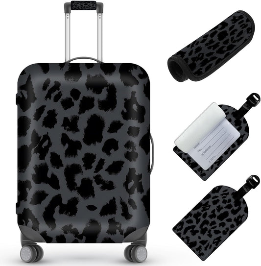Travel Luggage Cover,Leopard print Theme Suitcase Cover Accessory Kit, Luggage Tag, and Comfortable Luggage Handle Wrap, Washable Zipper Close Luggage Suitcase Protector (18-20 inch,S)