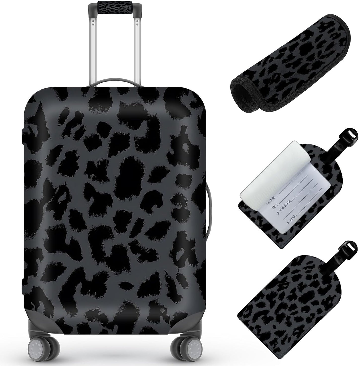 Travel Luggage Cover,Leopard printTheme Suitcase Cover Accessory Kit, Luggage Tag, and Comfortable Luggage Handle Wrap, Washable Luggage Suitcase Protector (22-24 inch,M)