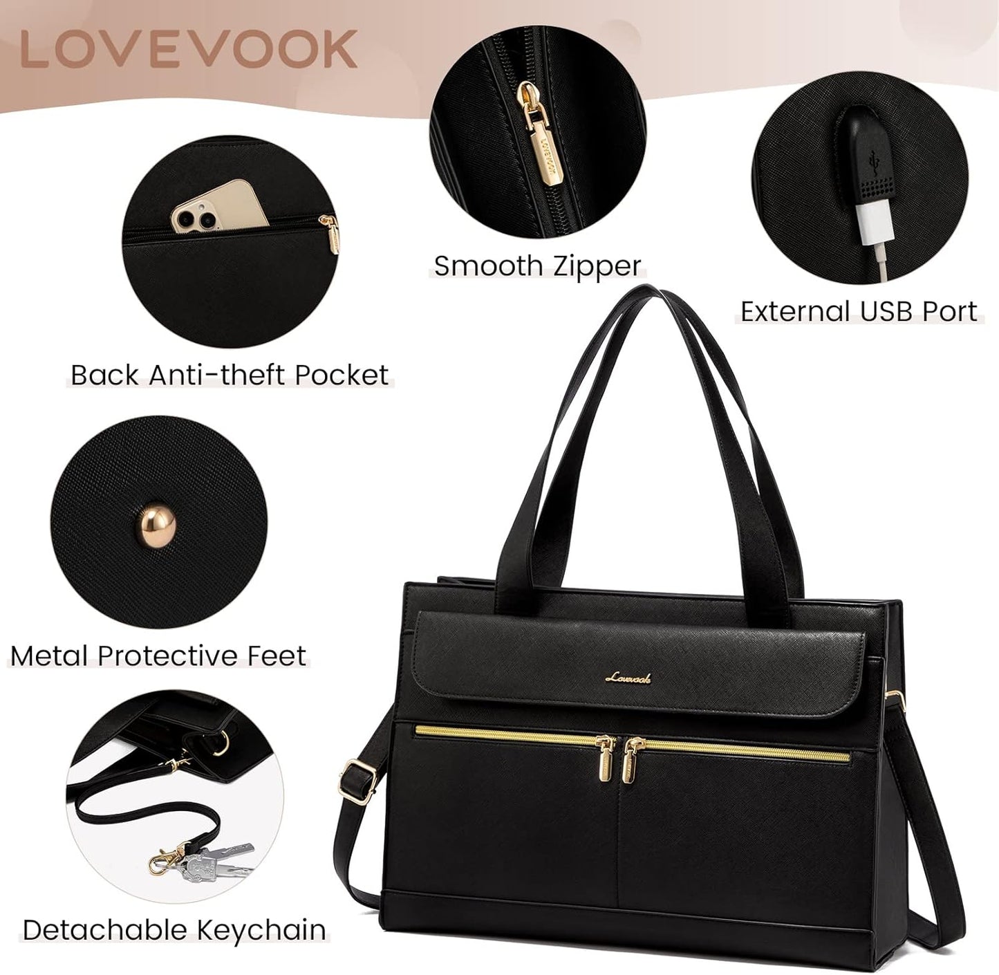 LOVEVOOK Laptop Bag for Women 17.3 Inch Laptop Tote Work Bags Professional Leather Computer Briefcase Waterproof Handbag Shoulder Large Capacity Business Teacher Office Crossbody Purse
