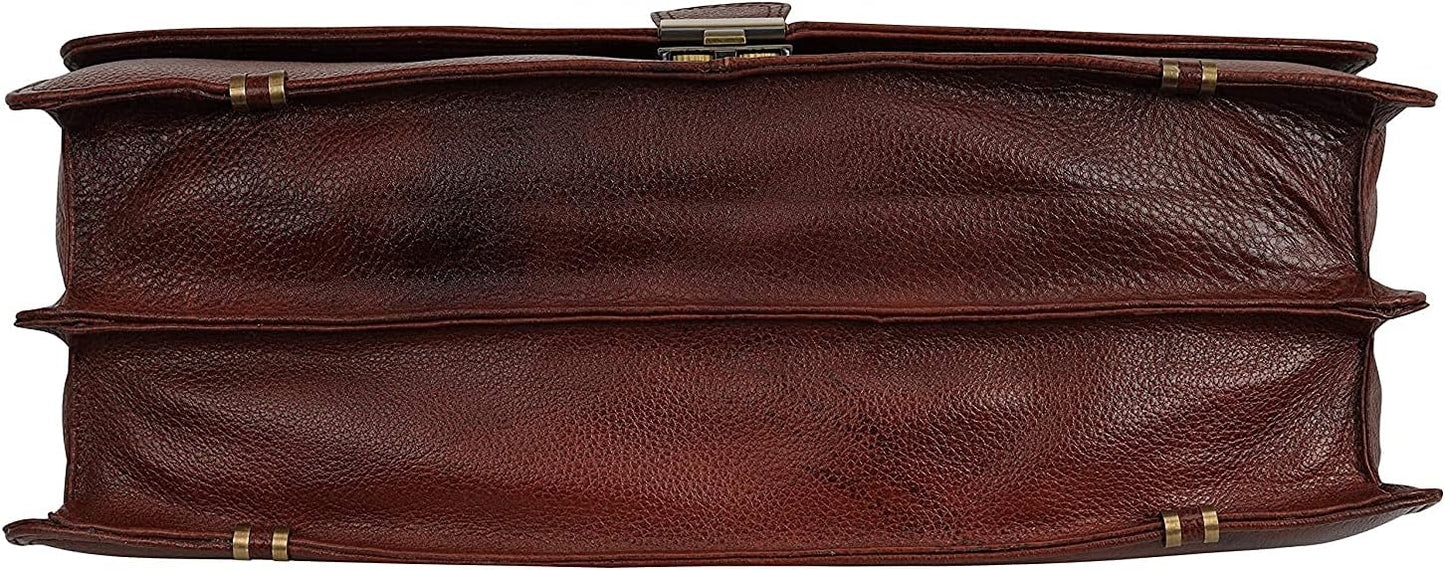 DA LV Full Grain Leather Laptop Briefcases Men Top Choice Gifts Laptop Bag Office Work 16'' Vintage Handmade Brass Hardware