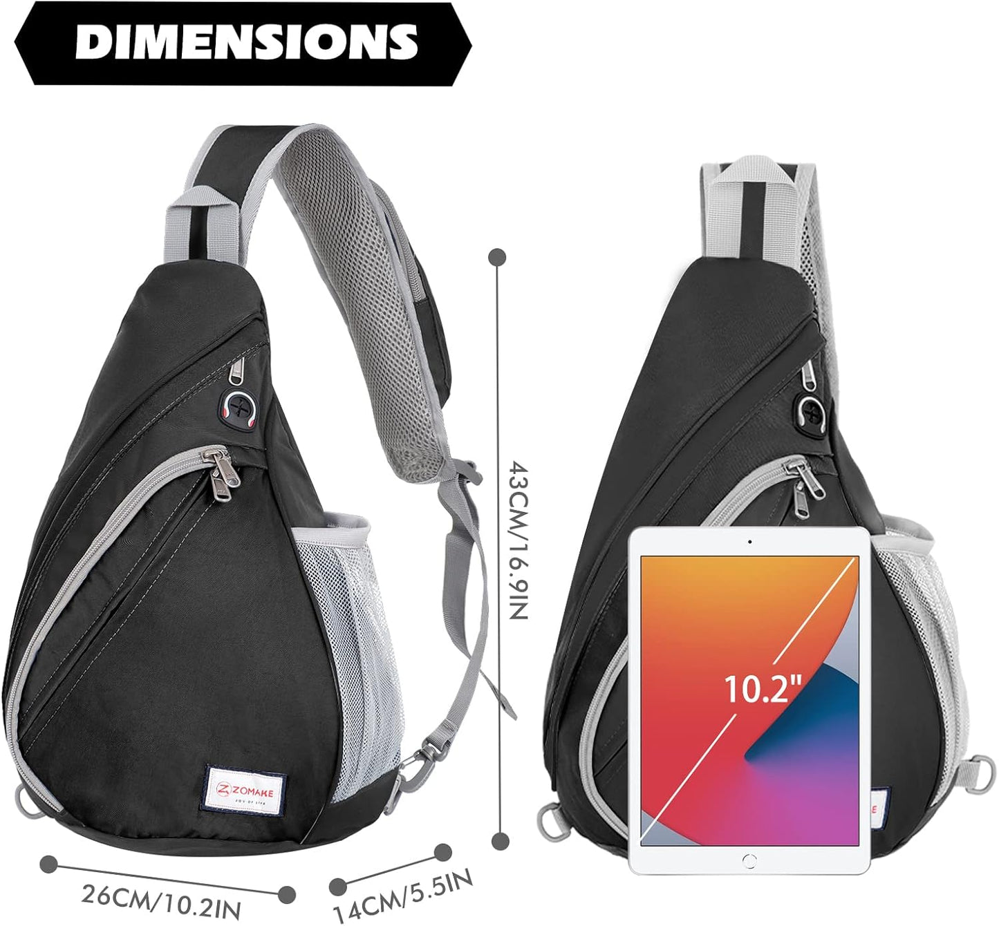 ZOMAKE Sling Bag,Small Crossbody Sling Backpack,Water Resistant Shoulder Daypack for Travel,Anti