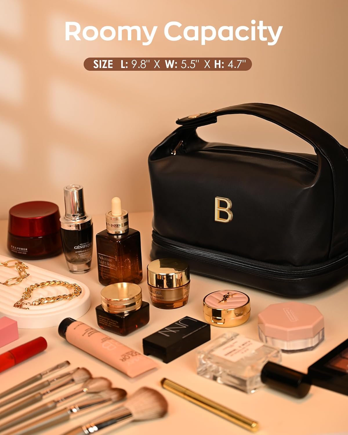 Initial Makeup Bag Personalized Bags with Handle, Gifts for Women In Their 20S Cosmetic Bag, Bridal