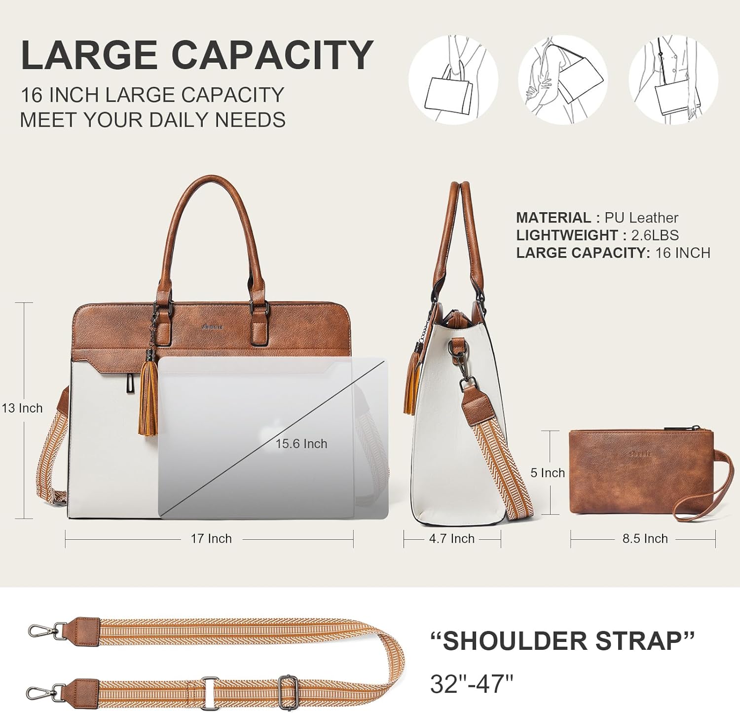 Shrrie 15.6 inches Laptop Bag for Women,Water-Resistant Work Bag Laptop Tote Bag,Briefcase with