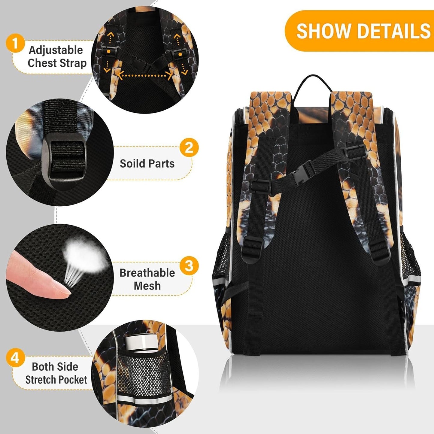 Snake Skin Cute Backpack For Girls Kids Backpack Boys Teen School Bag Bookbag Travel Daypacks