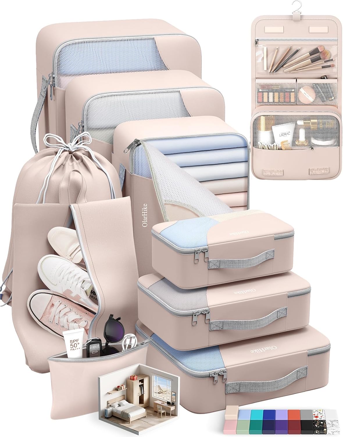 ALL INCLUDED 10 Set Durable Packing Cubes for Travel,Gifts for Women Mom, UPGRADED Anti-Tear Stitching, NEW Improved Luggage Packing Organizers for Suitcases Accessories (Beige)