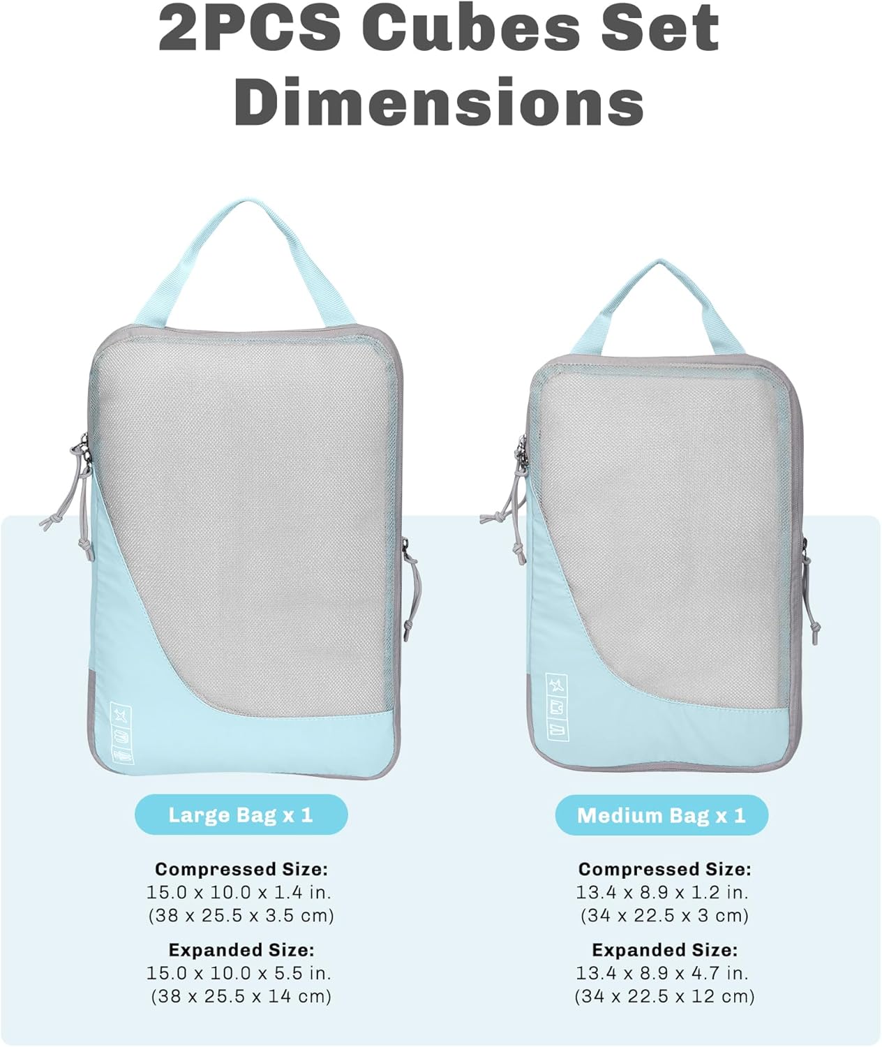 Hynes Eagle 6 Set/ 4 Set/ 2 Set Compression Packing Cubes Travel Essentials Lightweight Nylon Luggage Suitcase Organizer Bag Light Blue 2PCS