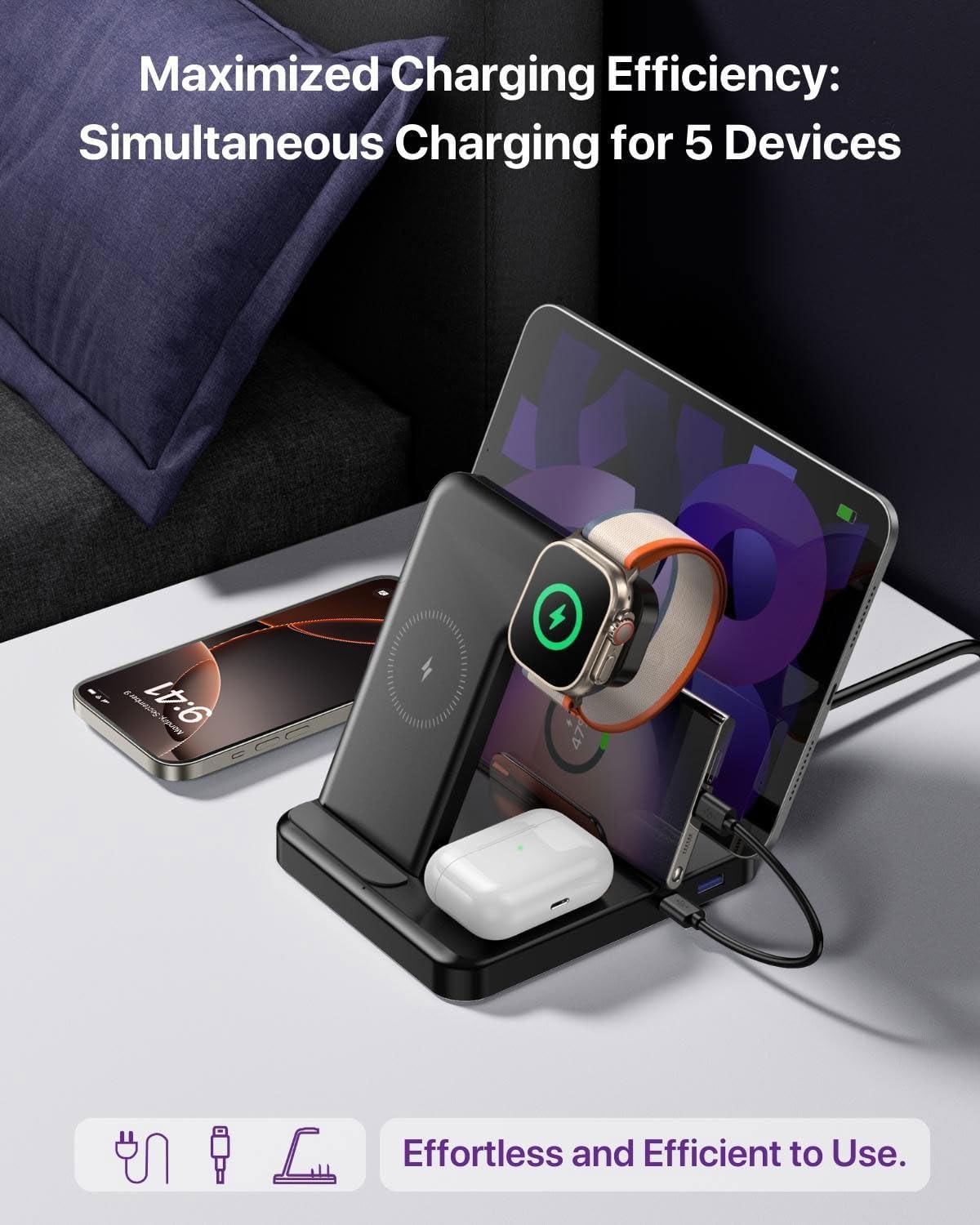Intoval 5-in-1 Charging Station, for iPhones 17/17 Pro/17 Pro Max and Androids, iPad Pro/Air/Mini, Apple Watch 11/Ultra 3/Ultra 2/Ultra/10/9/8/7/SE, Wireless Charging Dock for Multiple Devices (White)