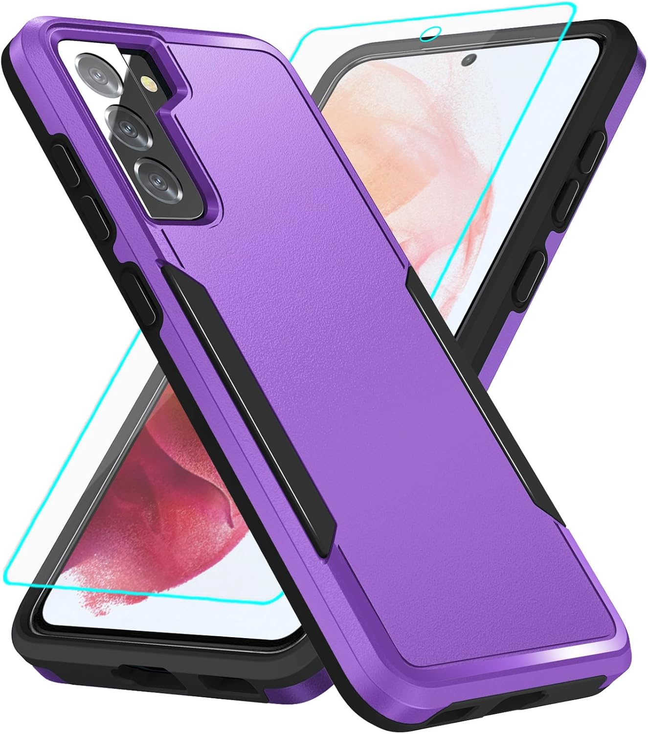 for Galaxy S21 Case with Screen Protection: Heavy Duty Protective Shockproof and Scratch Proof Cell Phone case for Samsung Galaxy S21-Purple