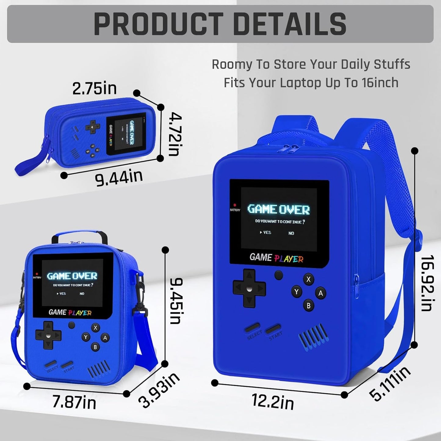 School Backpack for Boys,3pcs Gamer Boys Backpack with Lunch Box Set for Kids Children Teens