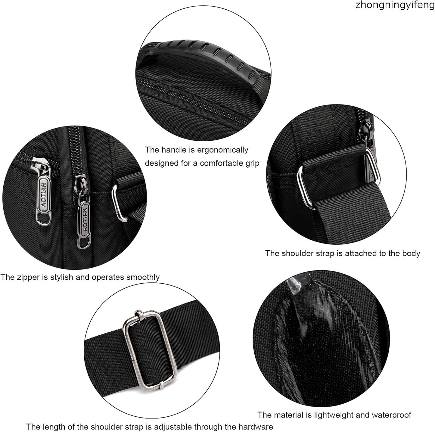 zhongningyifeng Men's Messenger Bag Small Nylon Crossbody Shoulder Bag Waterproof Casual Black Purse for Work Travel