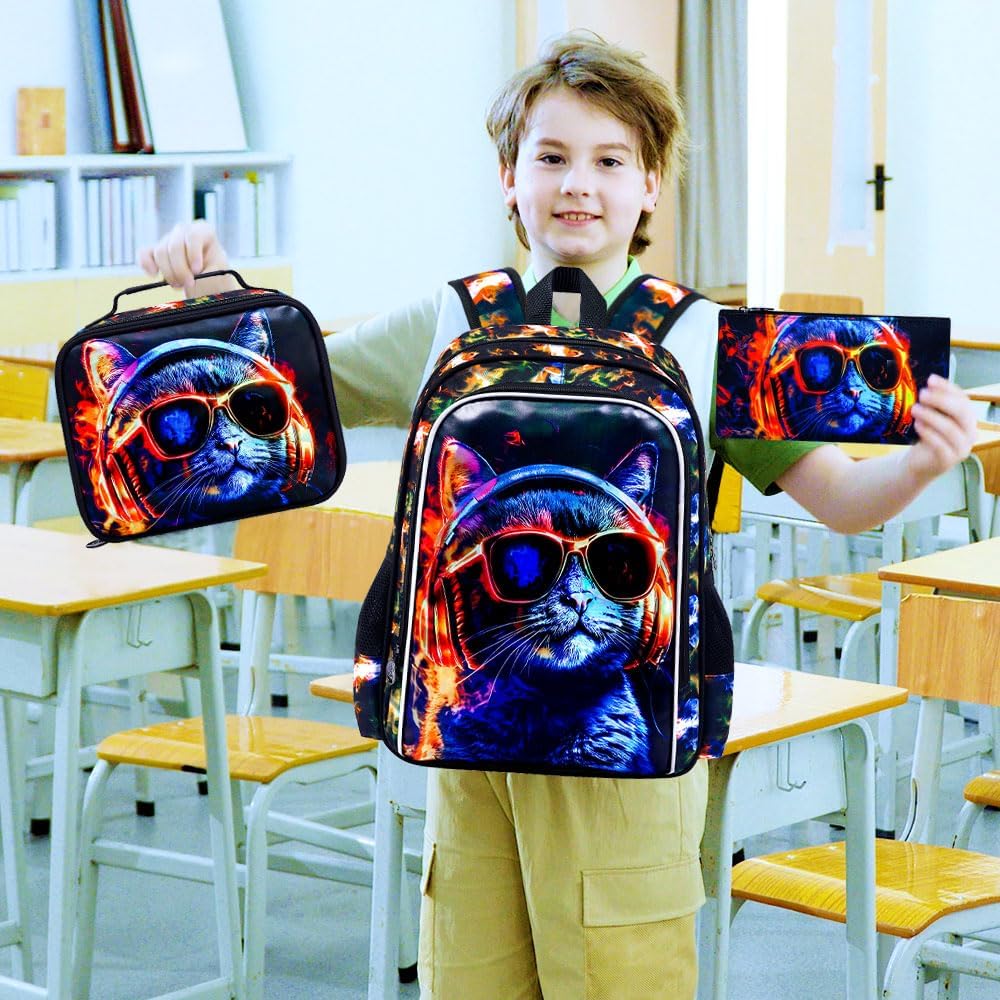 3Pcs Backpack for Boys, 17" Kids Bookbag with Lunch Box, School Backpacks for Elementary Preschool