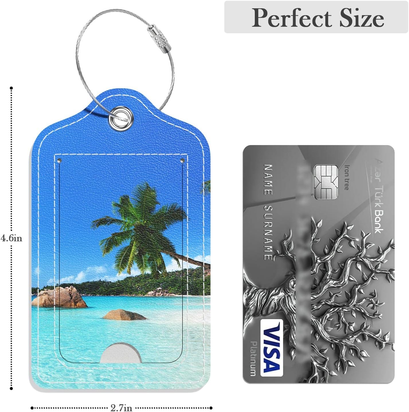 Luggage Tags for Suitcase, 2 Pack PU Leather Travel Cruise Luggage Tag with Privacy Flap, Name ID Label and Metal Loop for Women Men Girls Suitcase Baggage Bag Backpack Instrument, Happy Beach