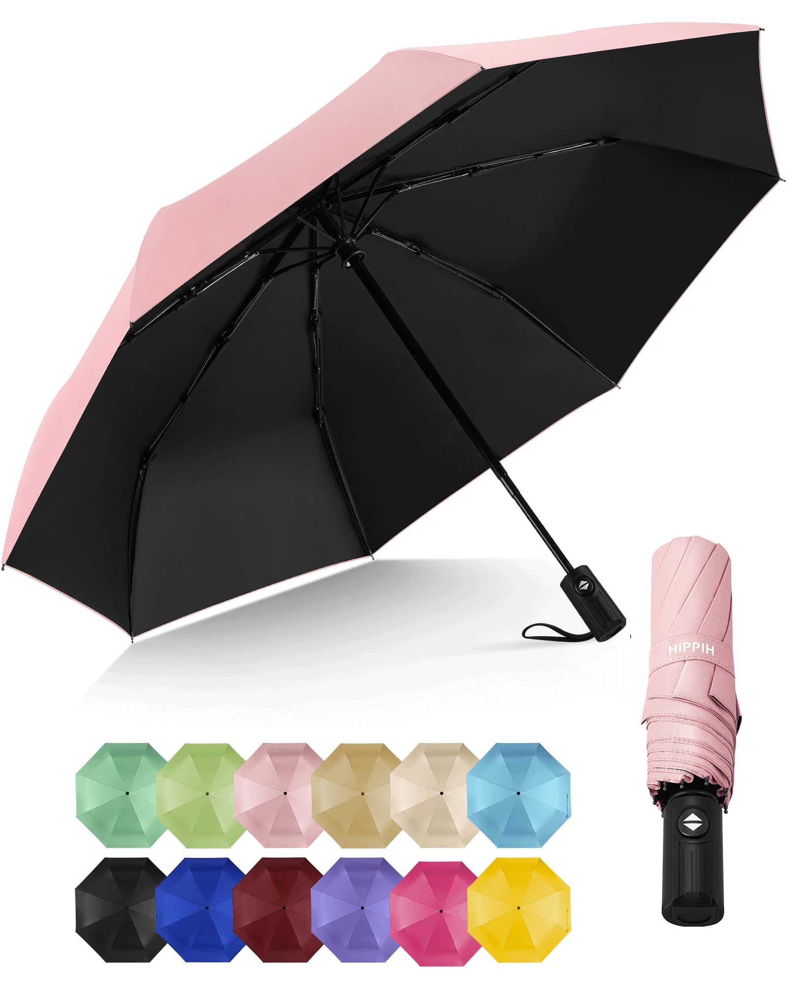 HIPPIH Compact Travel Umbrella for Rain - Windproof Automatic Umbrellas, UV Umbrella for Sun