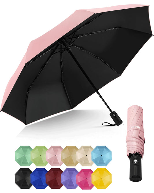 HIPPIH Compact Travel Umbrella for Rain - Windproof Automatic Umbrellas, UV Umbrella for Sun