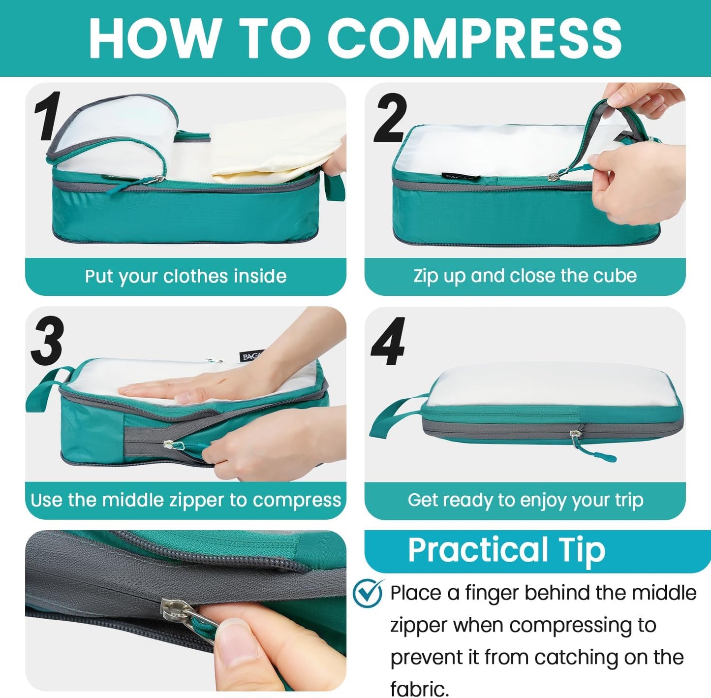 BAGAIL 6 Set Ultralight Compression Packing Cubes Packing Organizer for Travel Accessories Luggage Suitcase Backpack