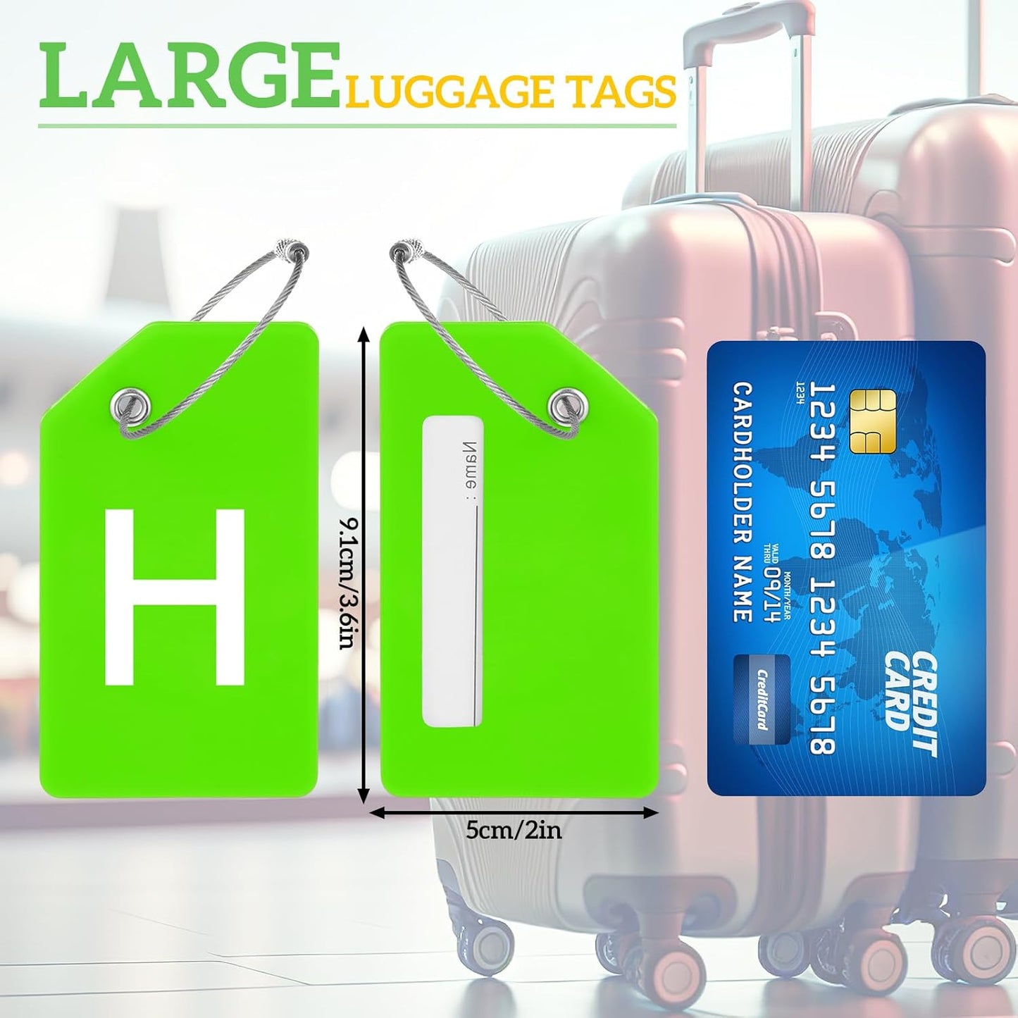 8 Pcs Initial Letter A-Z Luggage Tags Silicone Suitcase Instrument Tag with Name Card and Stainless Steel Loop(Letter H,Green)