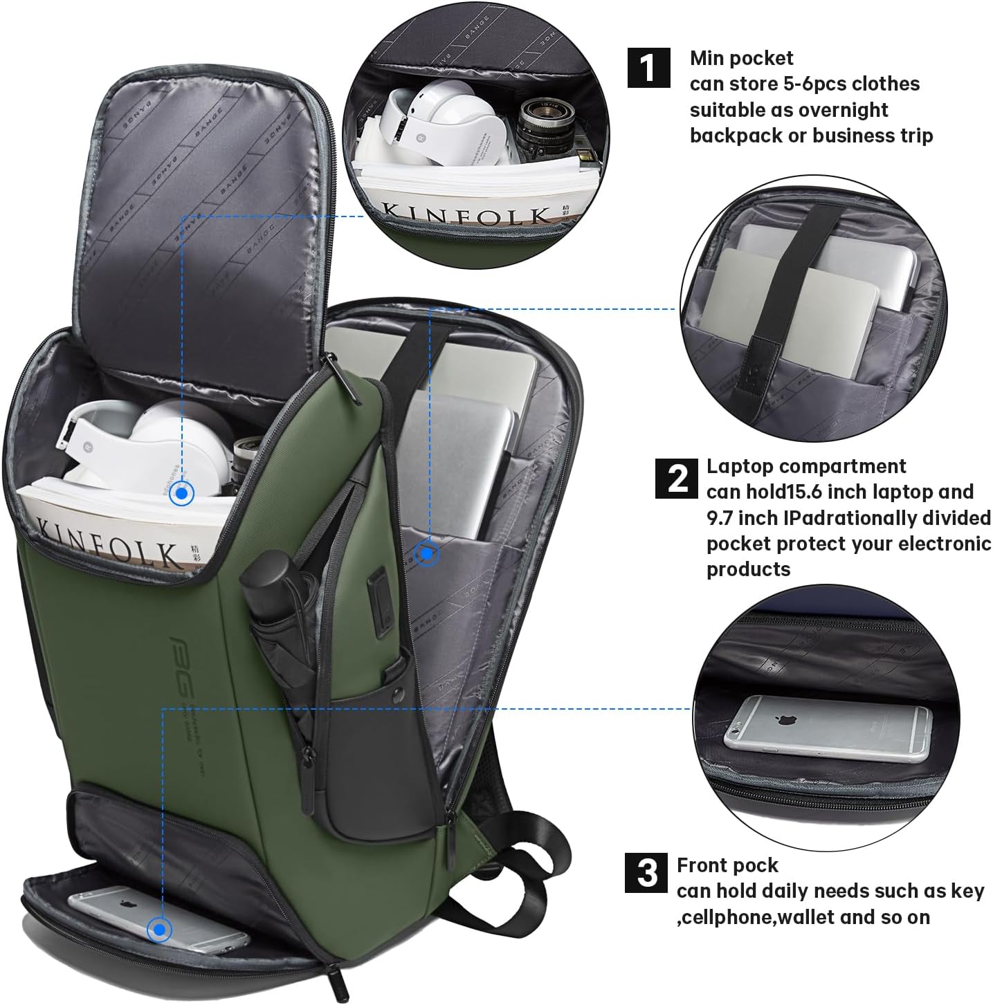 BANGE Business Laptop Smart backpack Can Hold 15.6 Inch Laptop Commute Backpack Carry on bag for