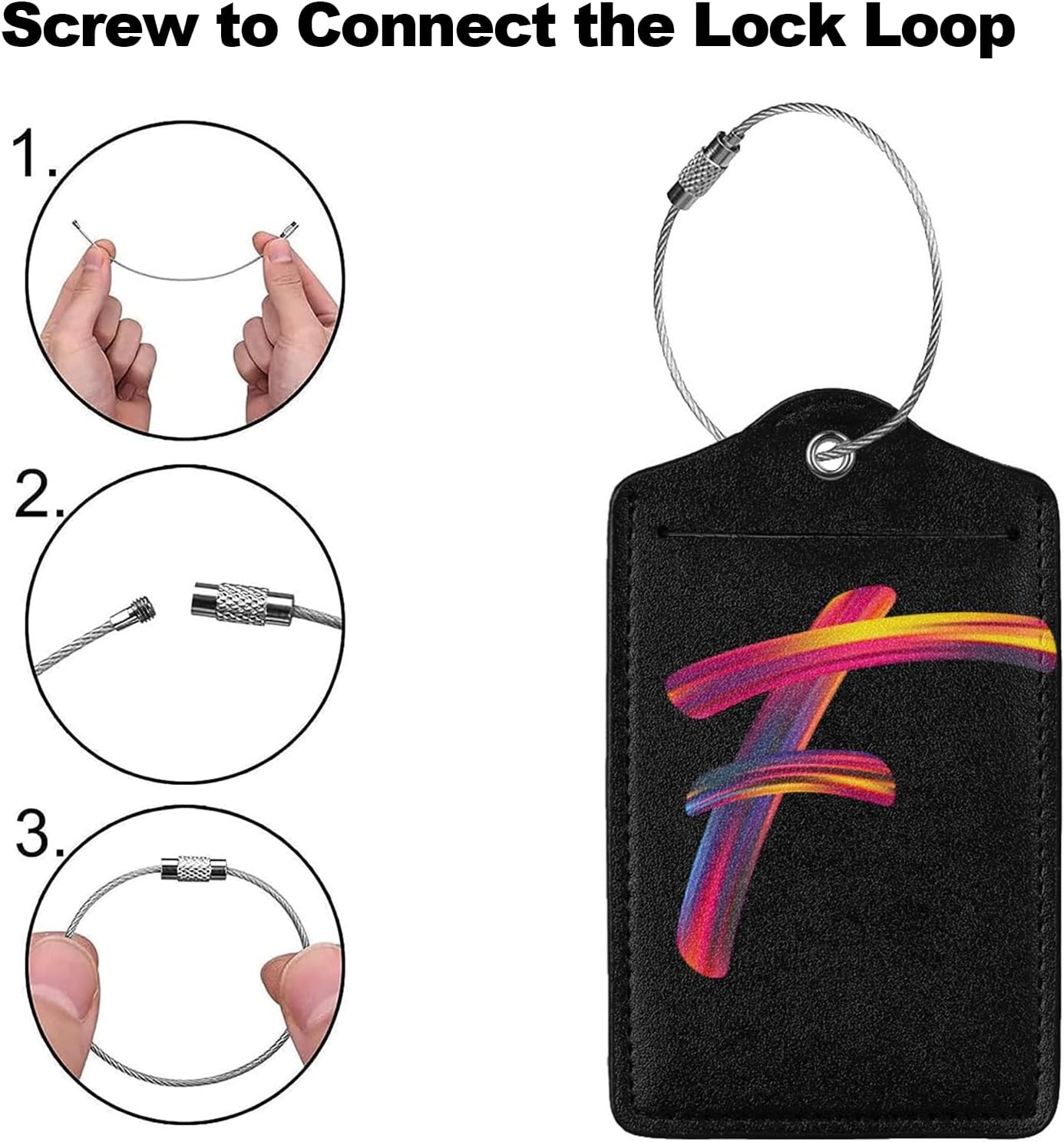 2 Pack Initial Luggage Tags for Suitcase, Colorful Letter Design Cruise Name Bag Tags, Novelty Baggage Identifiers with Full Privacy Cover, Leather ID Label for Women Men Kids Travel, Rainbow Letter F