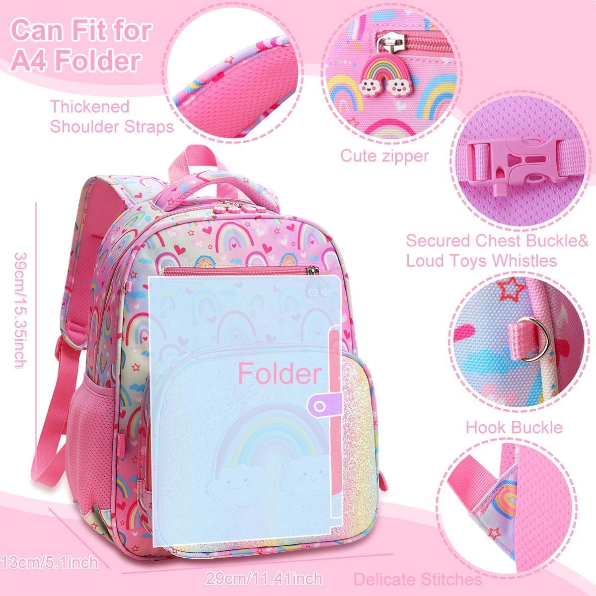 RHCPFOVR Girls Backpack for Elementary School, Backpack for Girls 5-8, Lightweight Kids Backpacks