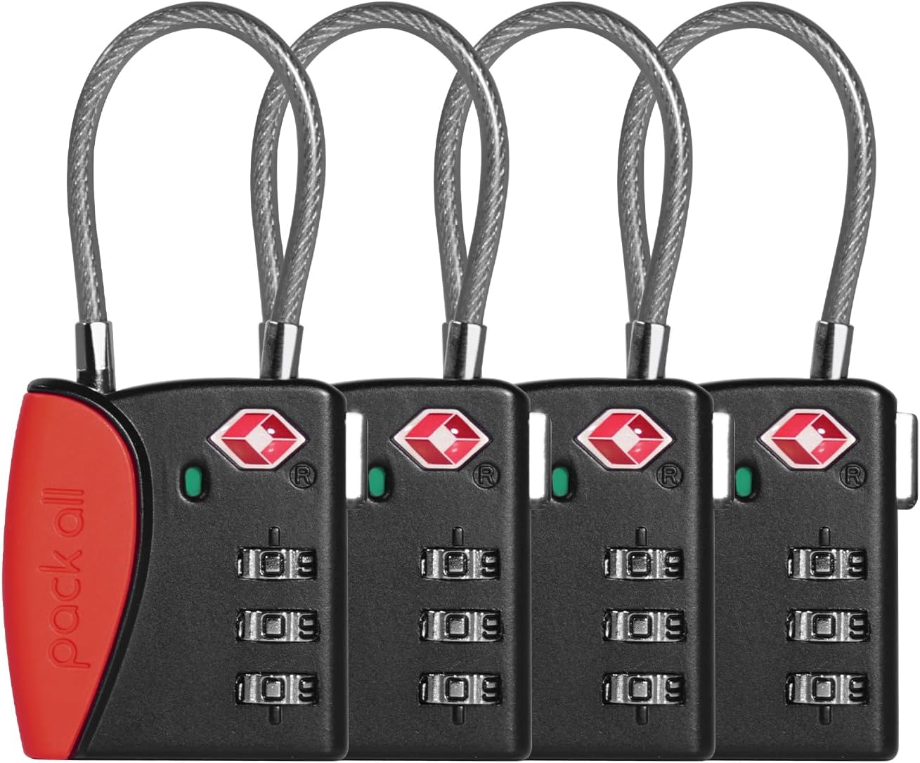 pack all TSA Approved Cable Luggage Locks, 3 Digit Combination Padlocks, Travel Lock for Suitcases