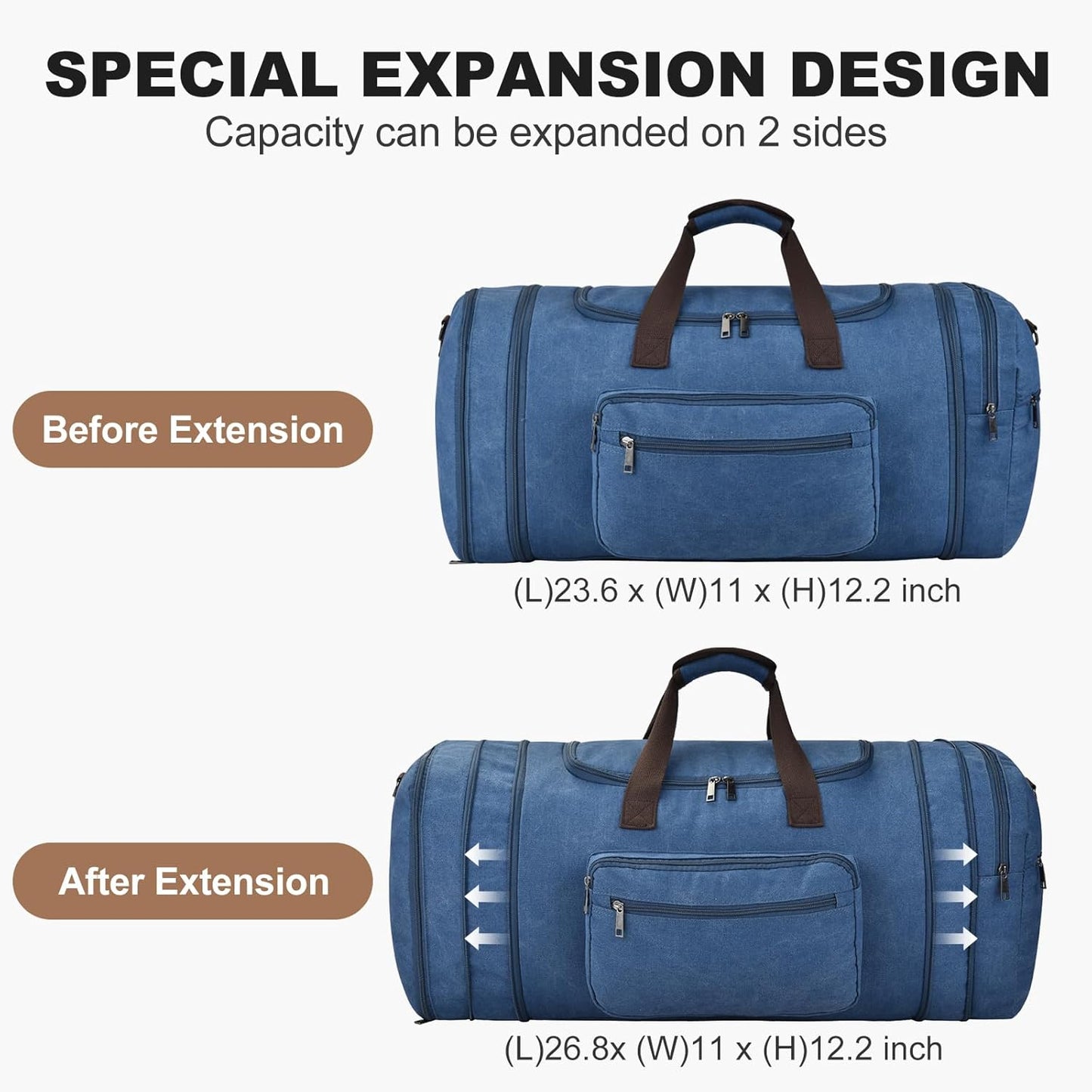 Felipe Varela 60L Duffle Bag for Men, Large Expandable Canvas Duffel Bag for Travel, Mens Carry On