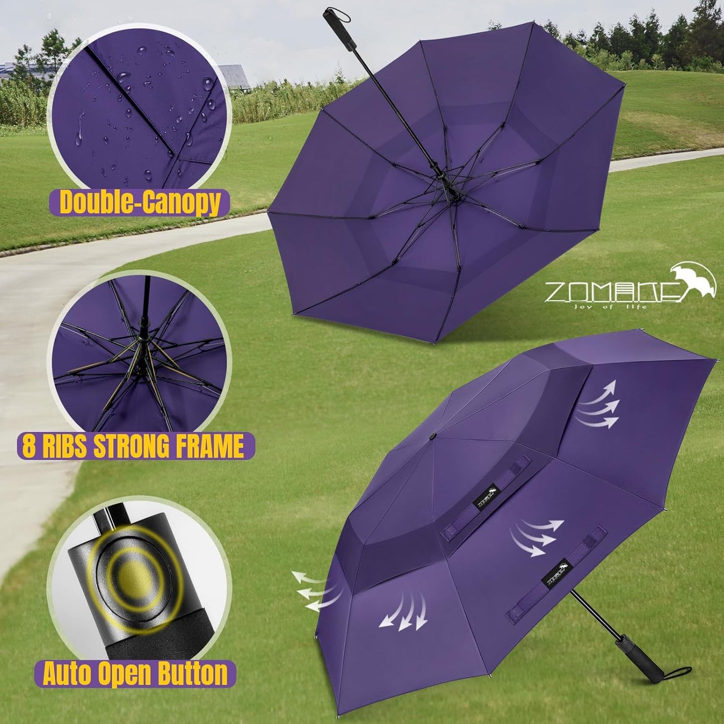 ZOMAKE Compact Golf Umbrella 42/54/62 Inch,Large Golf Umbrellas Windproof Automatic Open Portable Collapsible Travel Umbrella for Men Women
